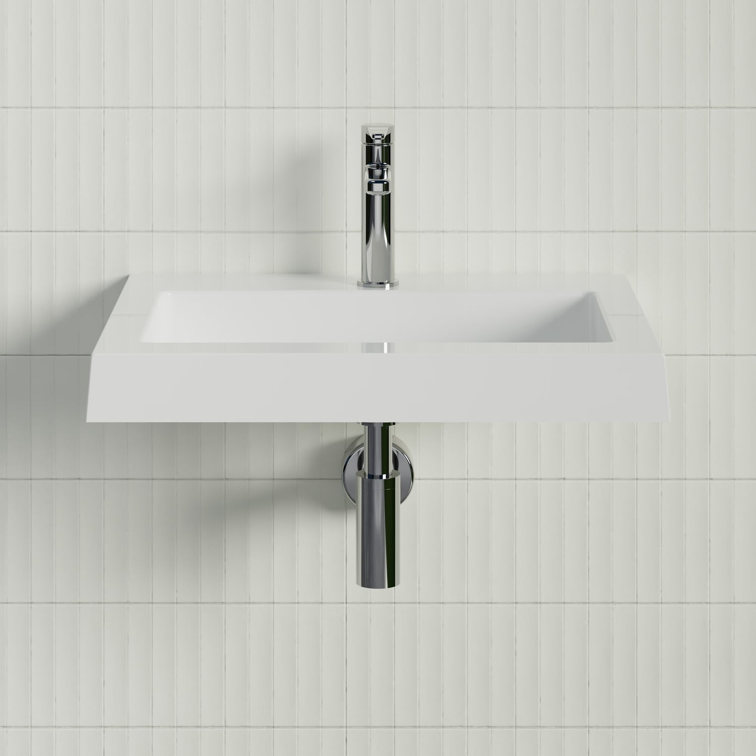 Essential 600mm Gloss White Rectangular Composite Wall Hung Basin