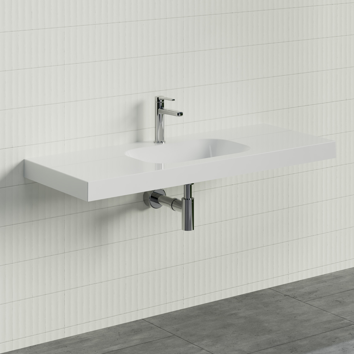 Stadium 1200mm Gloss White Rectangular Composite Wall Hung Basin