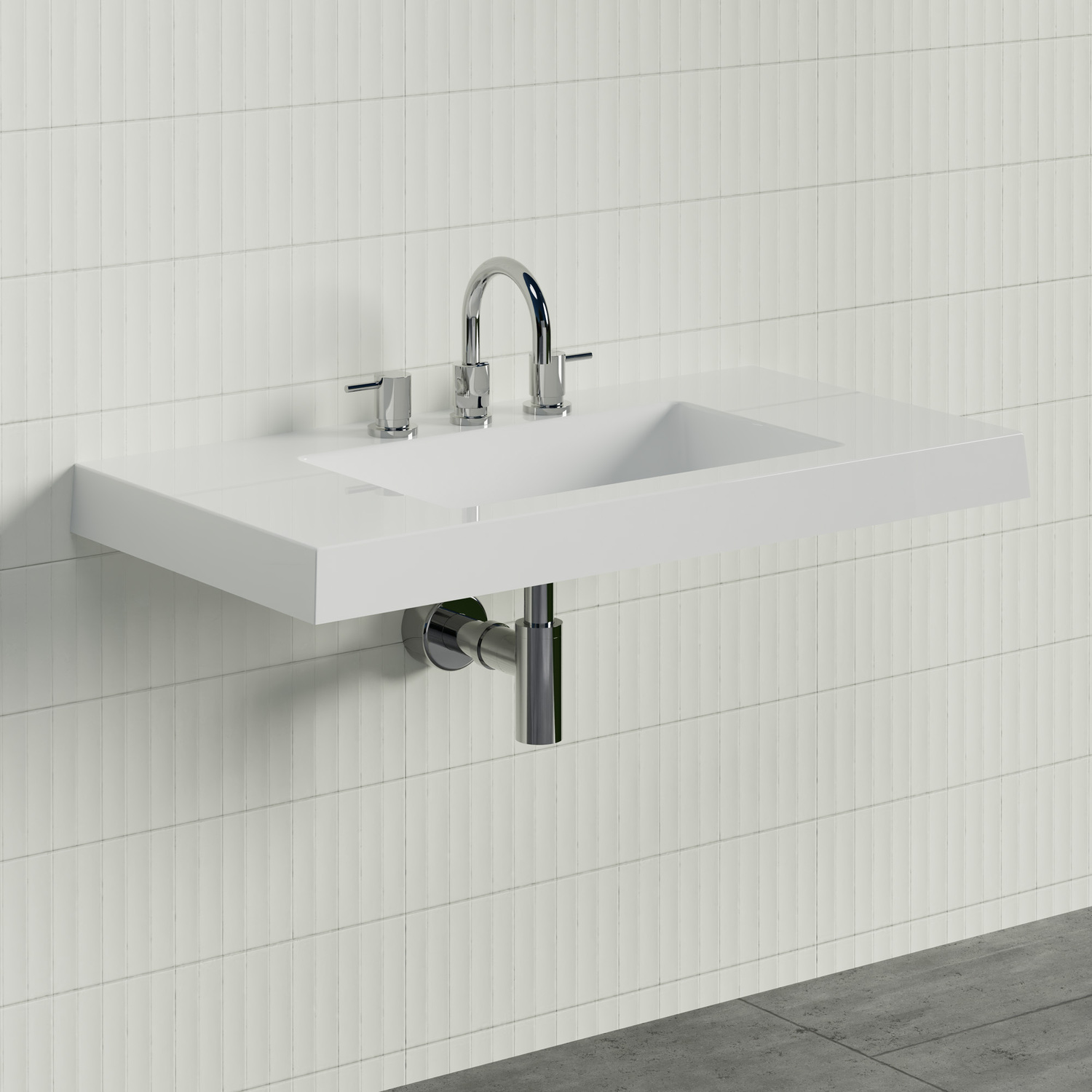 Essential 900mm Gloss White Rectangular Composite Wall Hung Basin
