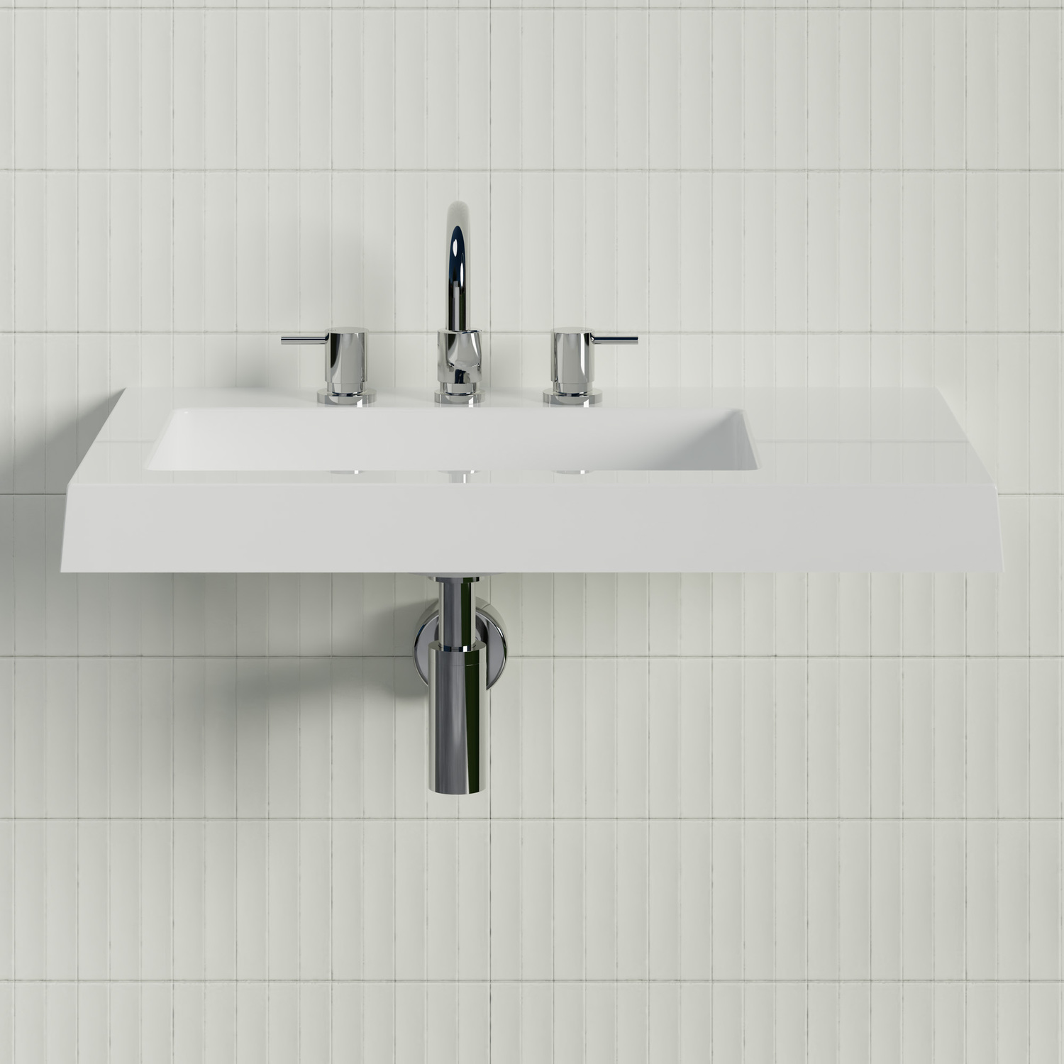 Essential 750mm Gloss White Composite Wall Hung Basin