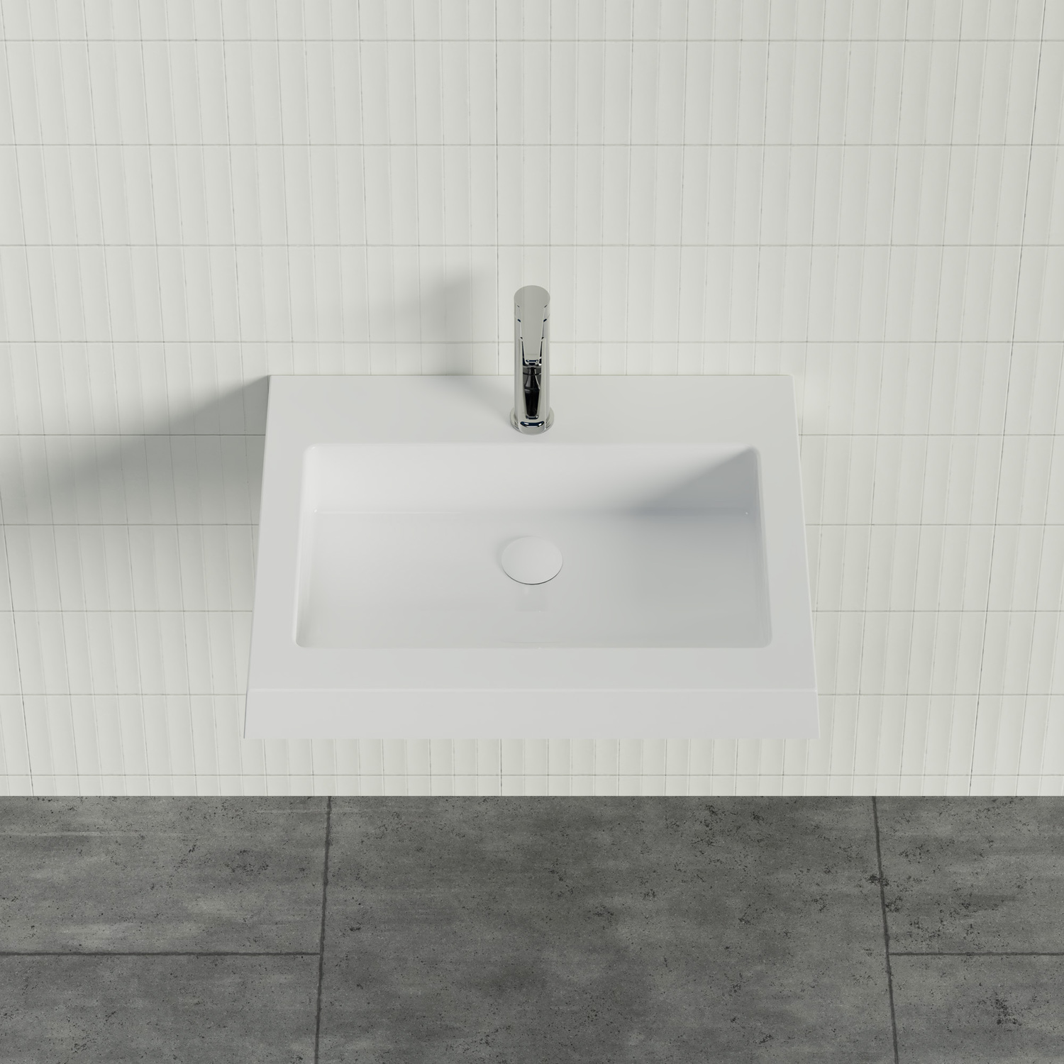 Essential 600mm Gloss White Rectangular Composite Wall Hung Basin