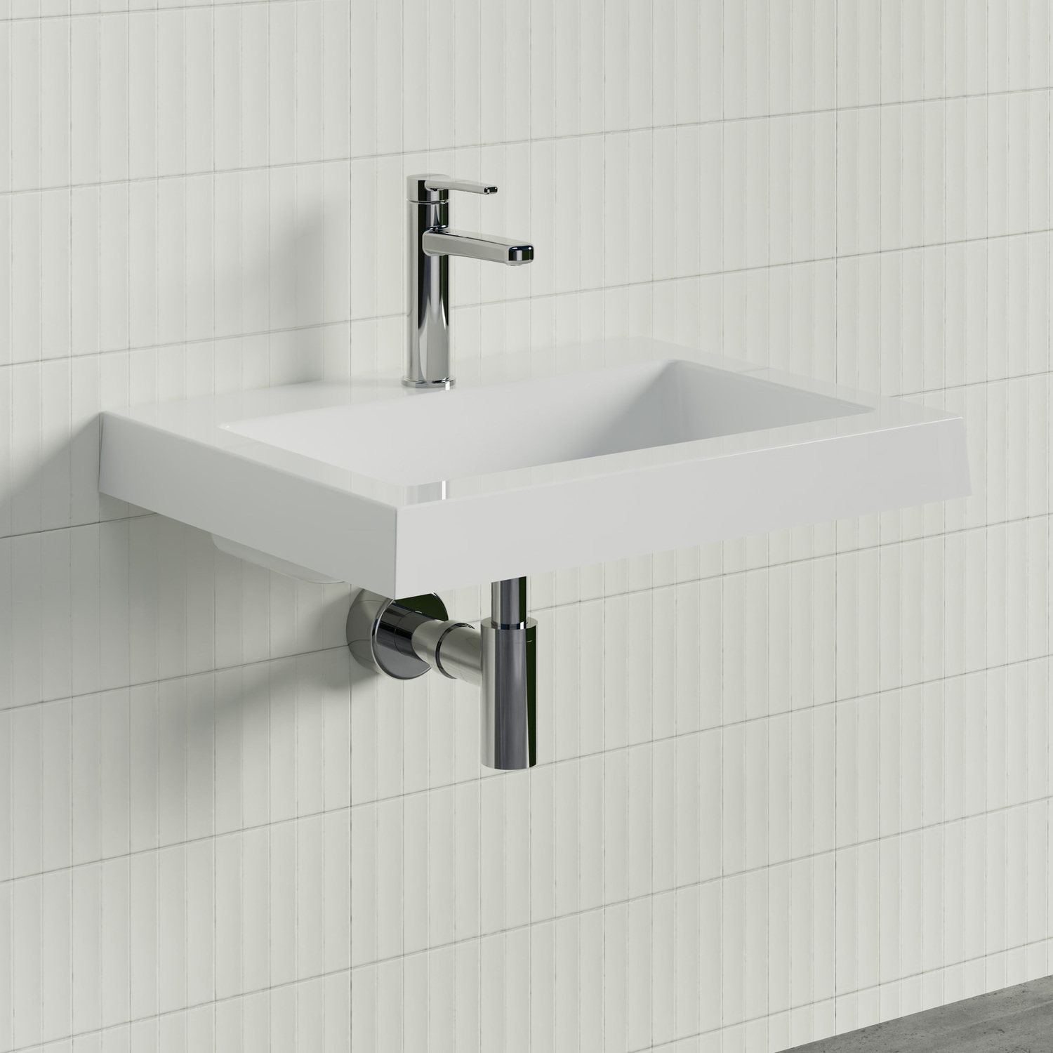 Essential 600mm Gloss White Rectangular Composite Wall Hung Basin