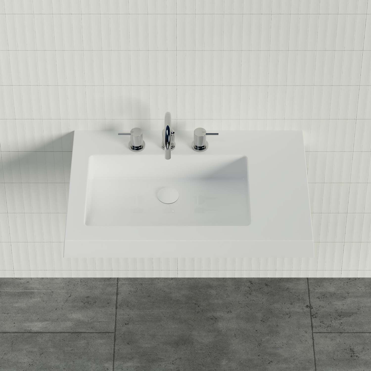 Essential 750mm Gloss White Composite Wall Hung Basin