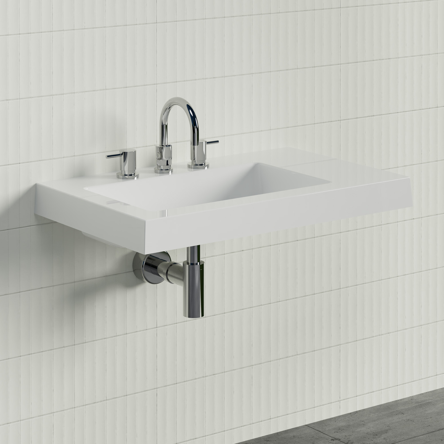 Essential 750mm Gloss White Composite Wall Hung Basin