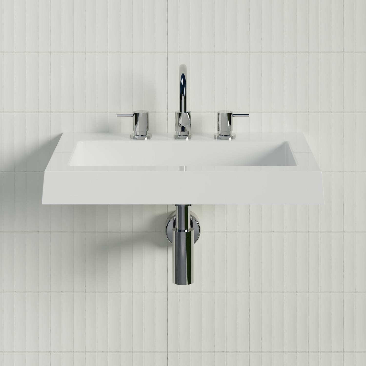 Essential 600mm Gloss White Rectangular Composite Wall Hung Basin