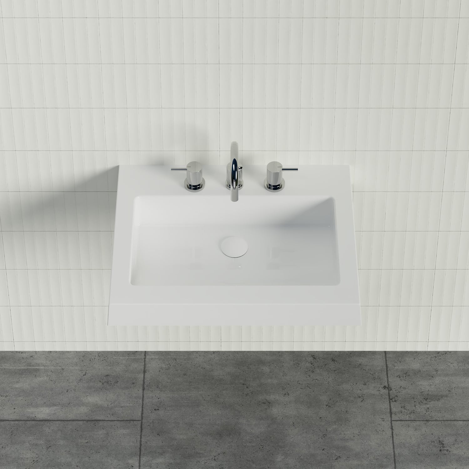 Essential 600mm Gloss White Rectangular Composite Wall Hung Basin