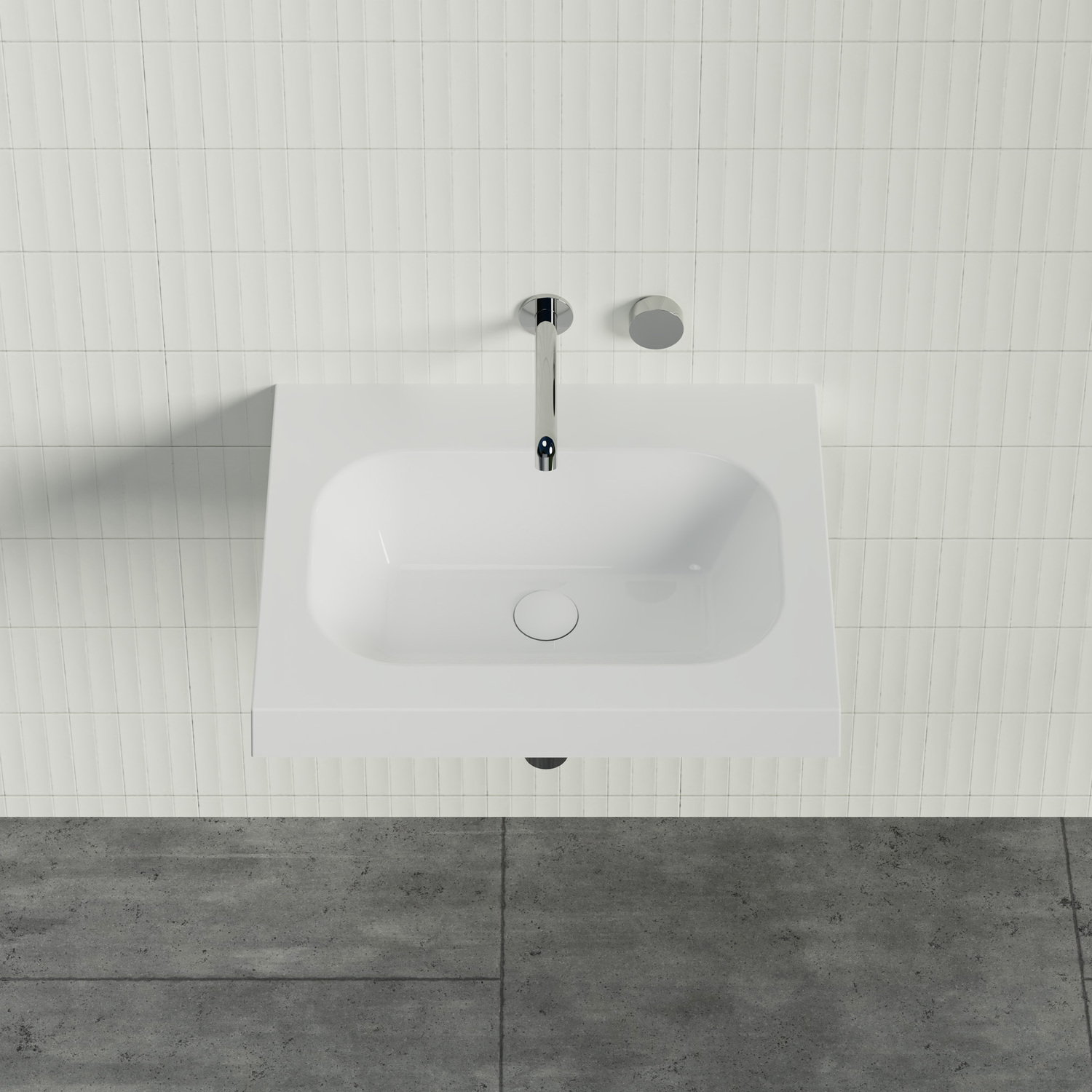 Stadium 600mm Gloss White Rectangular Composite Wall Hung Basin