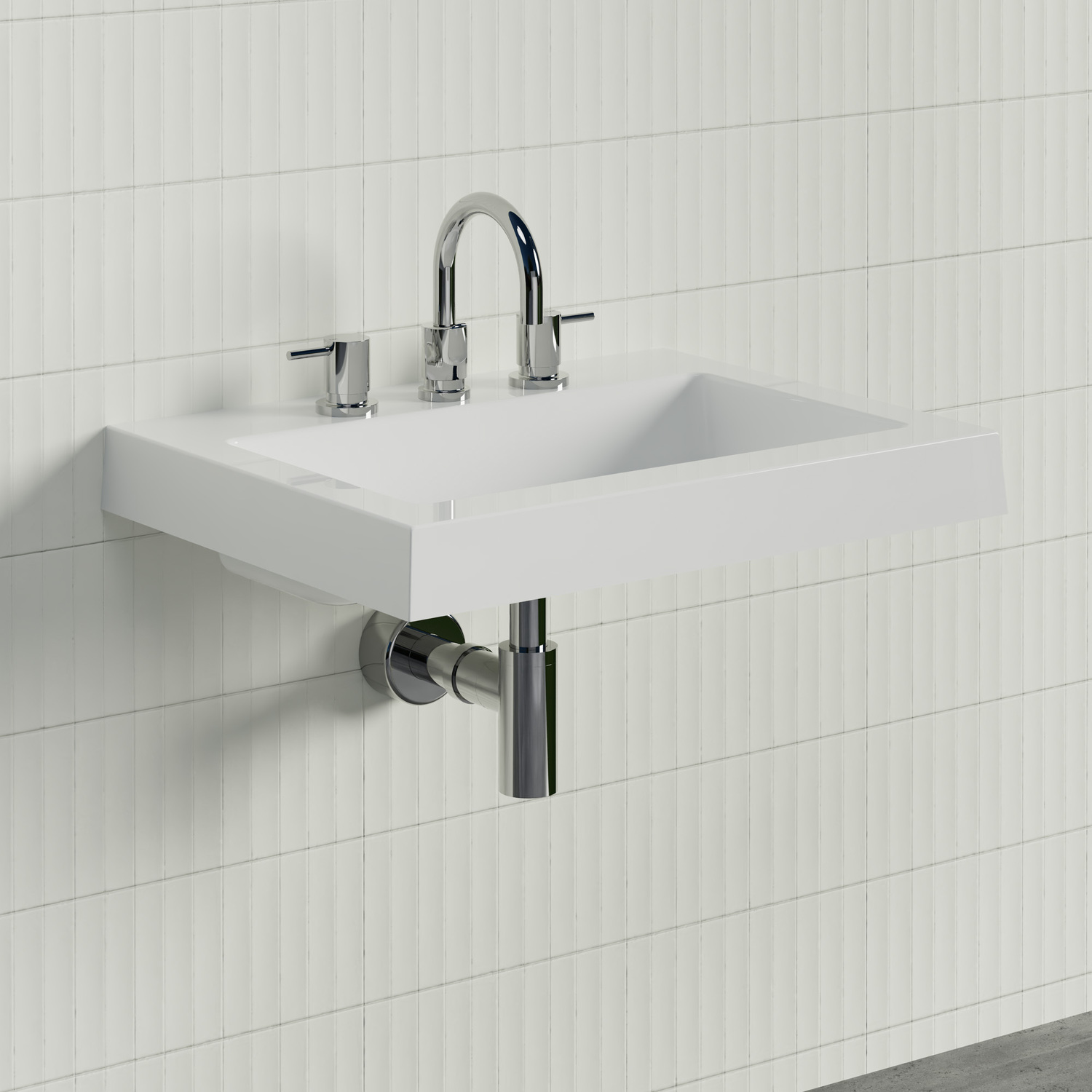 Essential 600mm Gloss White Rectangular Composite Wall Hung Basin