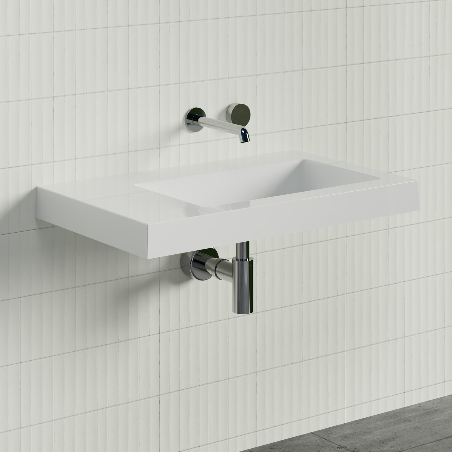 Essential 750mm Gloss White Composite Wall Hung Basin