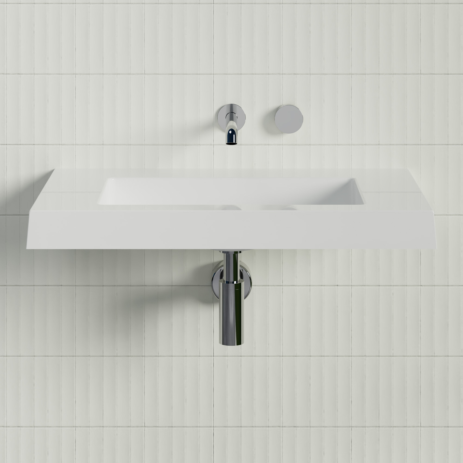 Essential 750mm Gloss White Rectangular Composite Wall Hung Basin