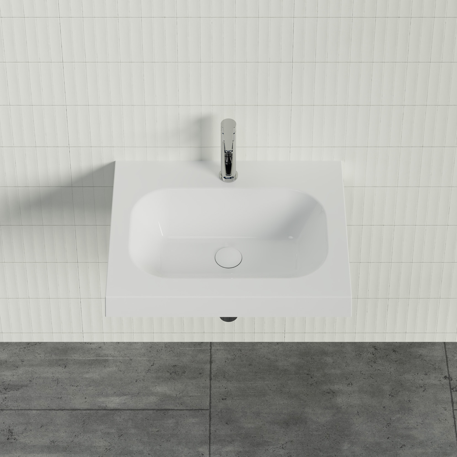 Stadium 600mm Gloss White Rectangular Composite Wall Hung Basin
