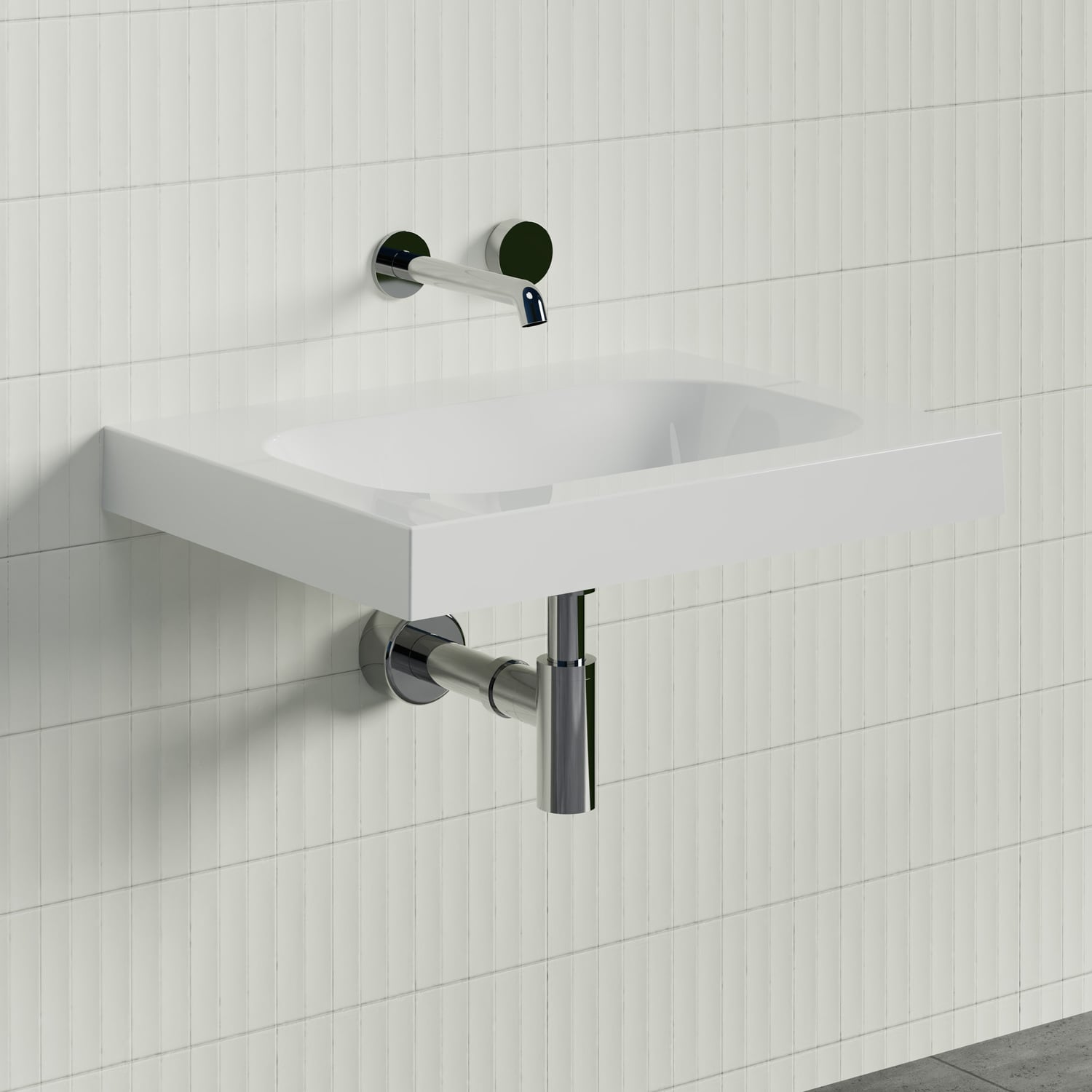 Stadium 600mm Gloss White Rectangular Composite Wall Hung Basin
