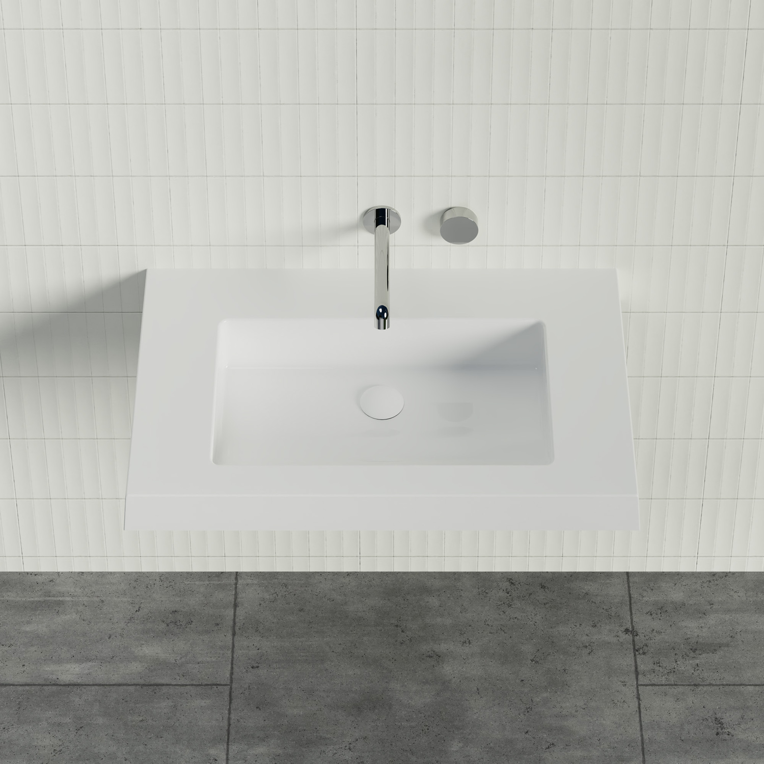 Essential 750mm Gloss White Rectangular Composite Wall Hung Basin