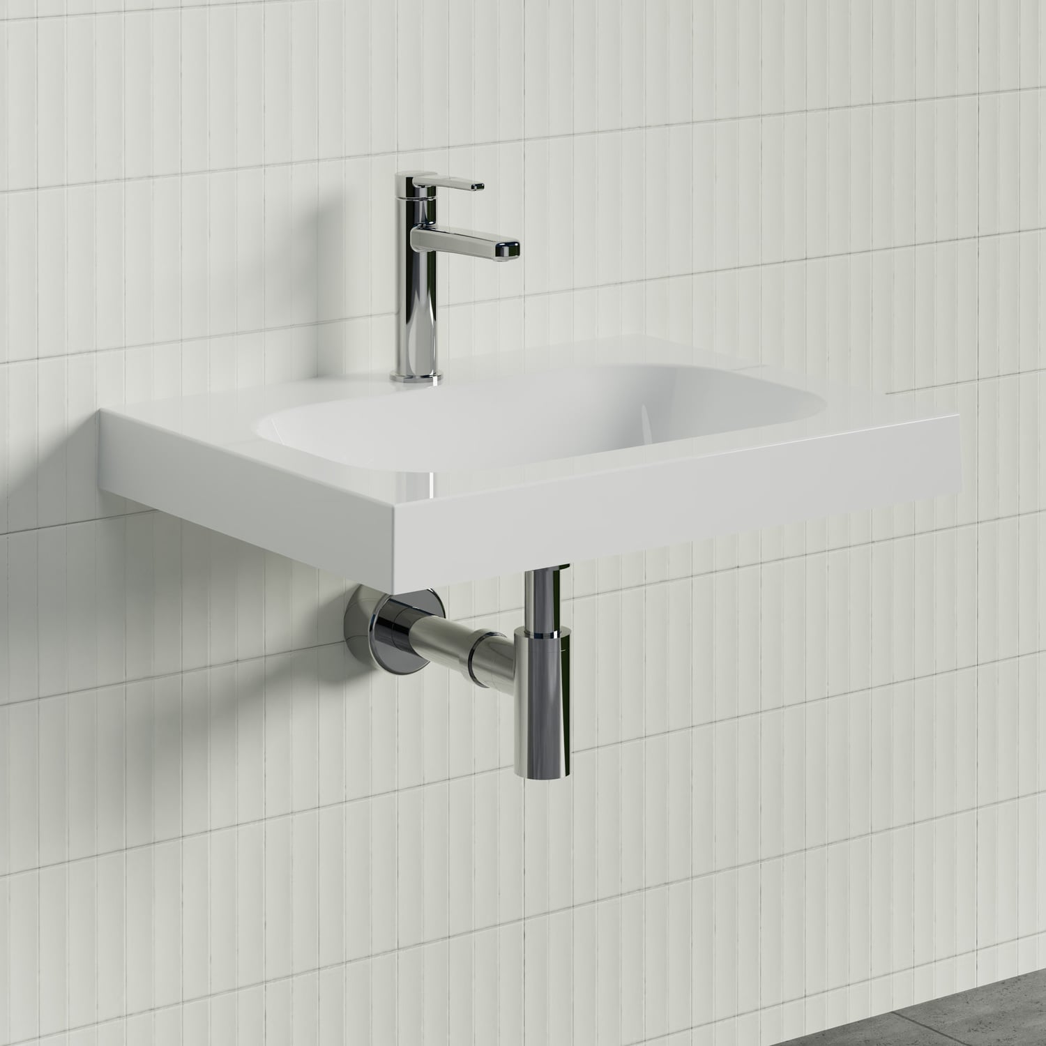 Stadium 600mm Gloss White Rectangular Composite Wall Hung Basin