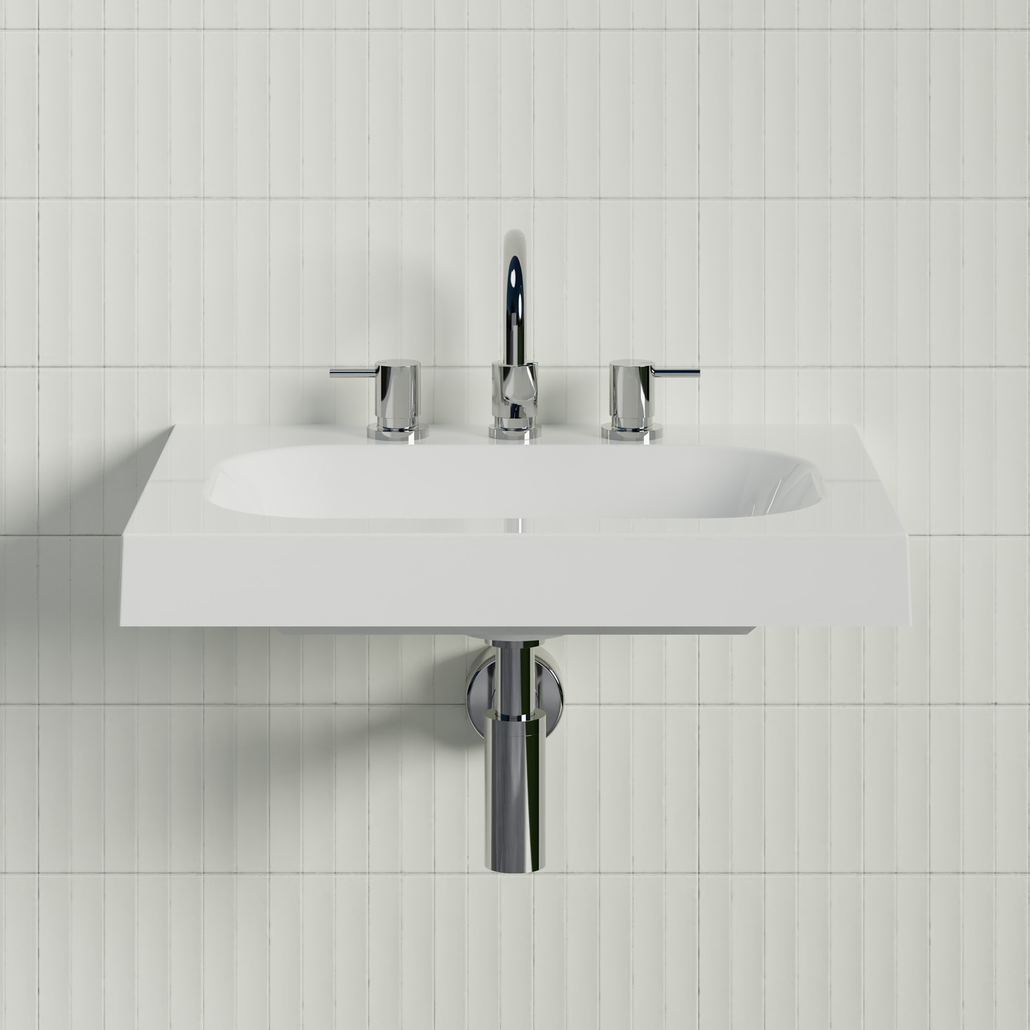 Stadium 600mm Gloss White Rectangular Composite Wall Hung Basin