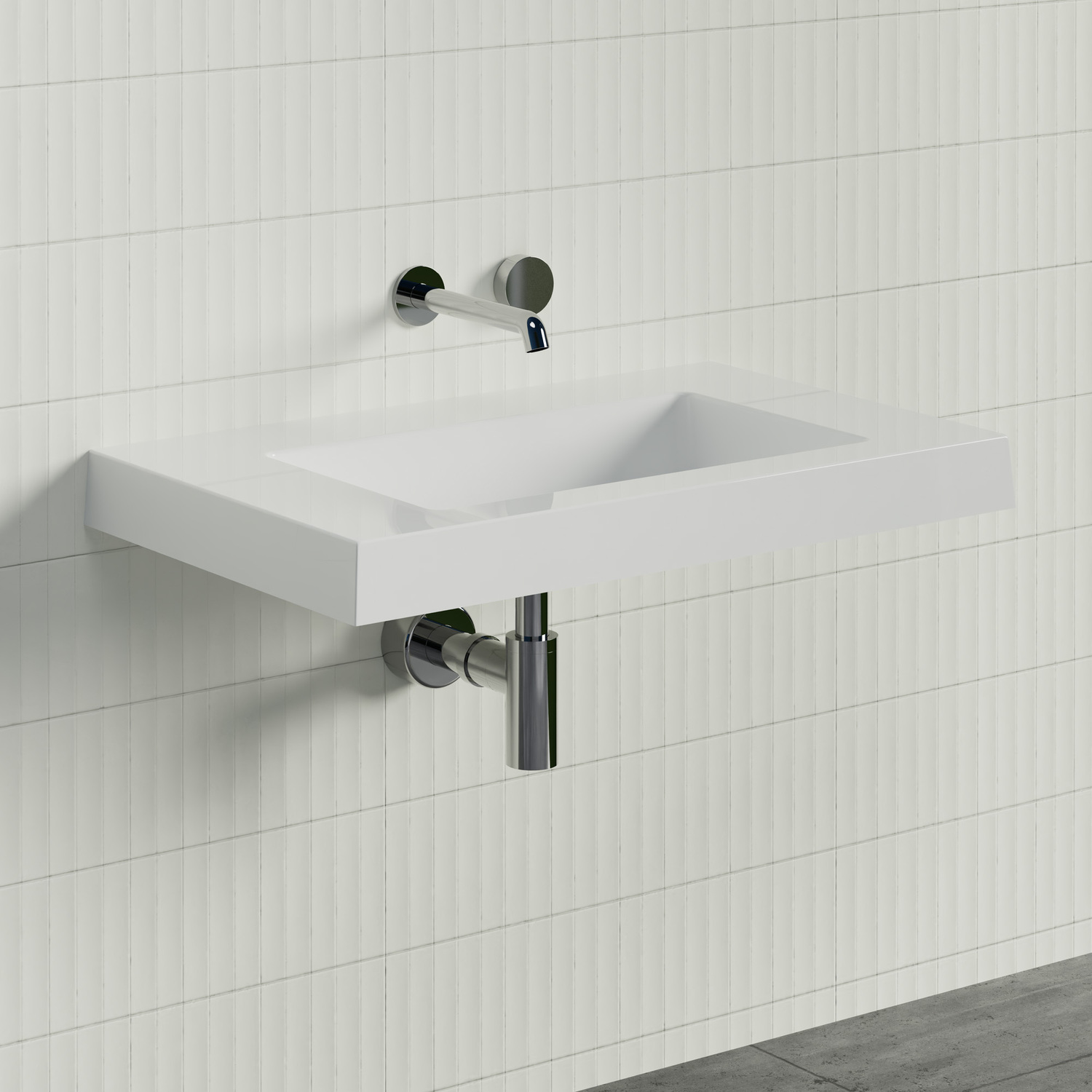 Essential 750mm Gloss White Rectangular Composite Wall Hung Basin