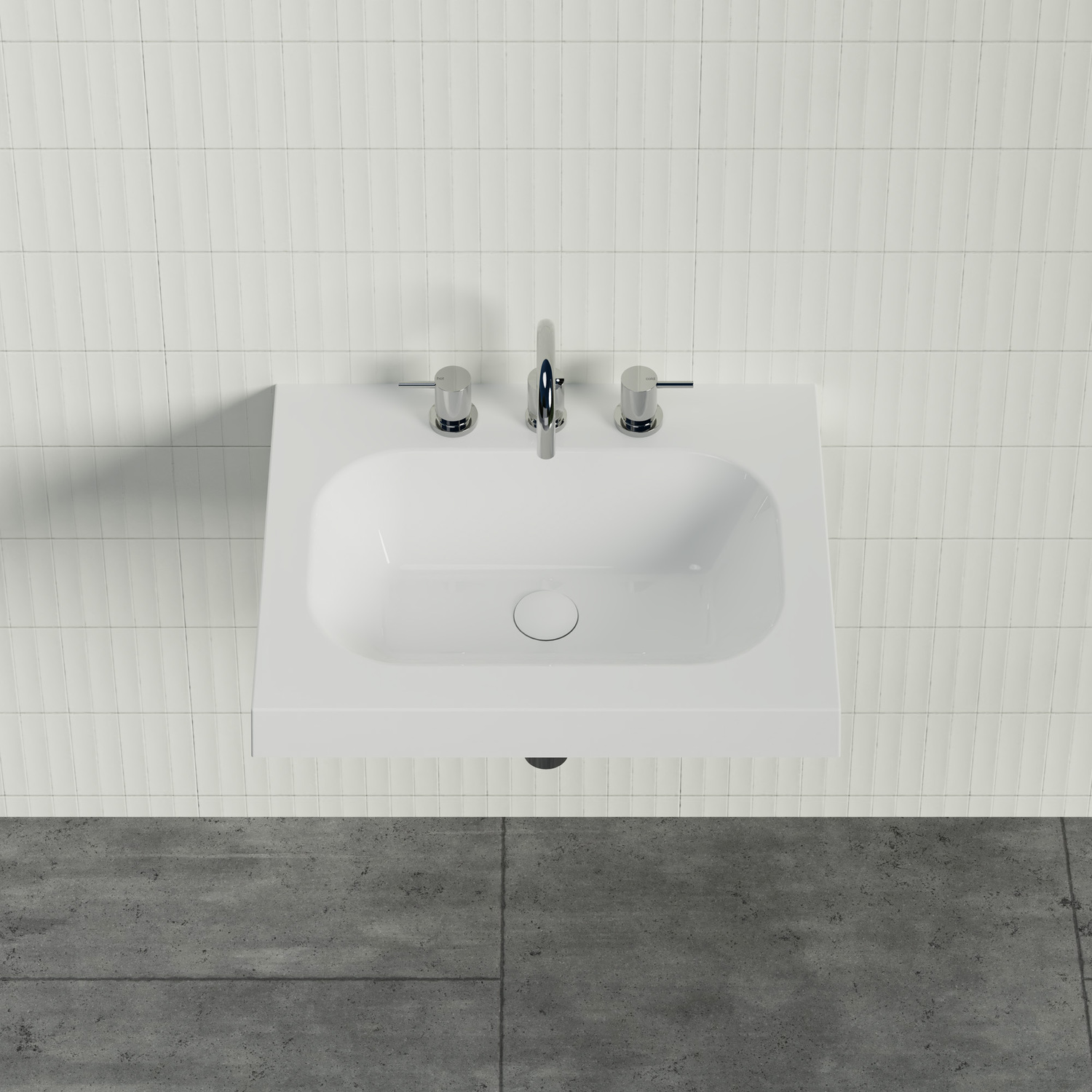 Stadium 600mm Gloss White Rectangular Composite Wall Hung Basin