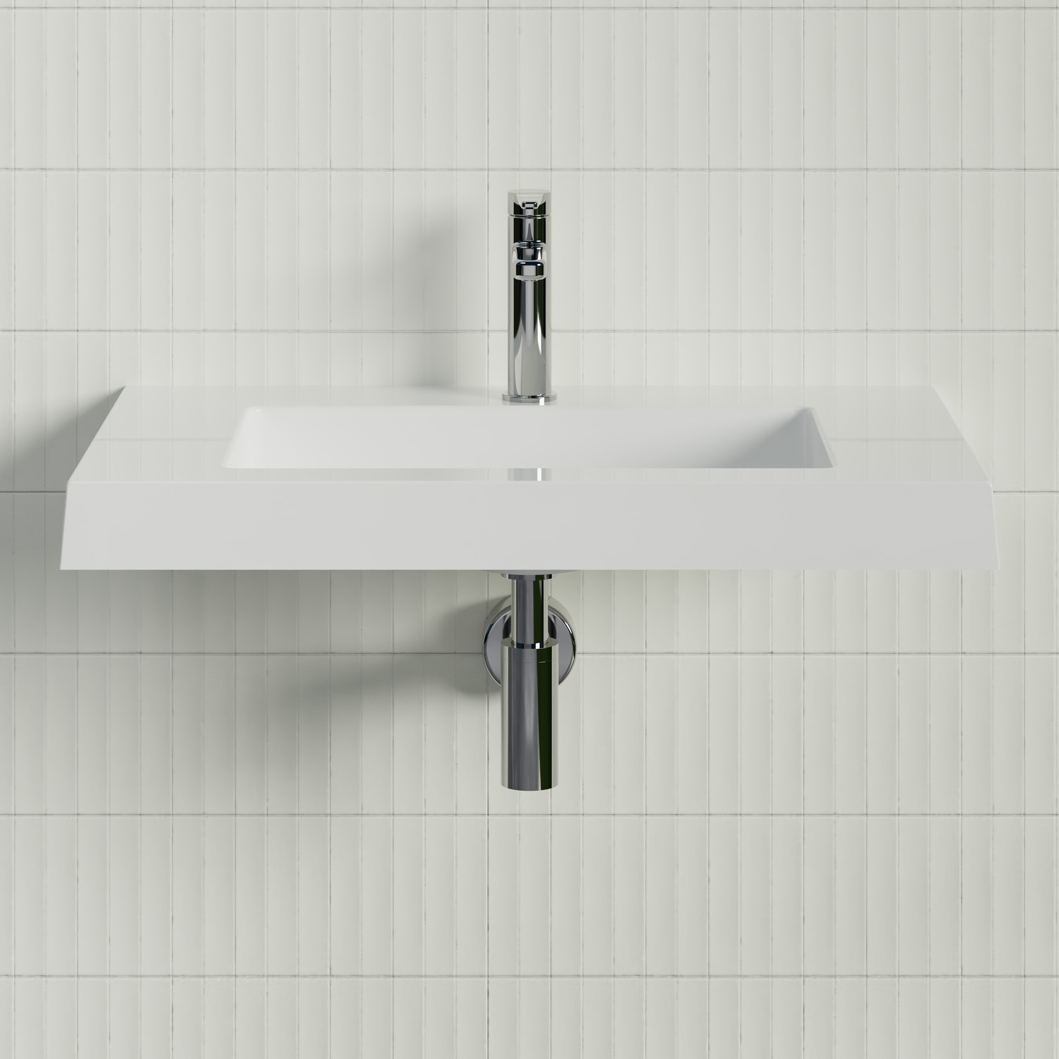 Essential 750mm Gloss White Rectangular Composite Wall Hung Basin