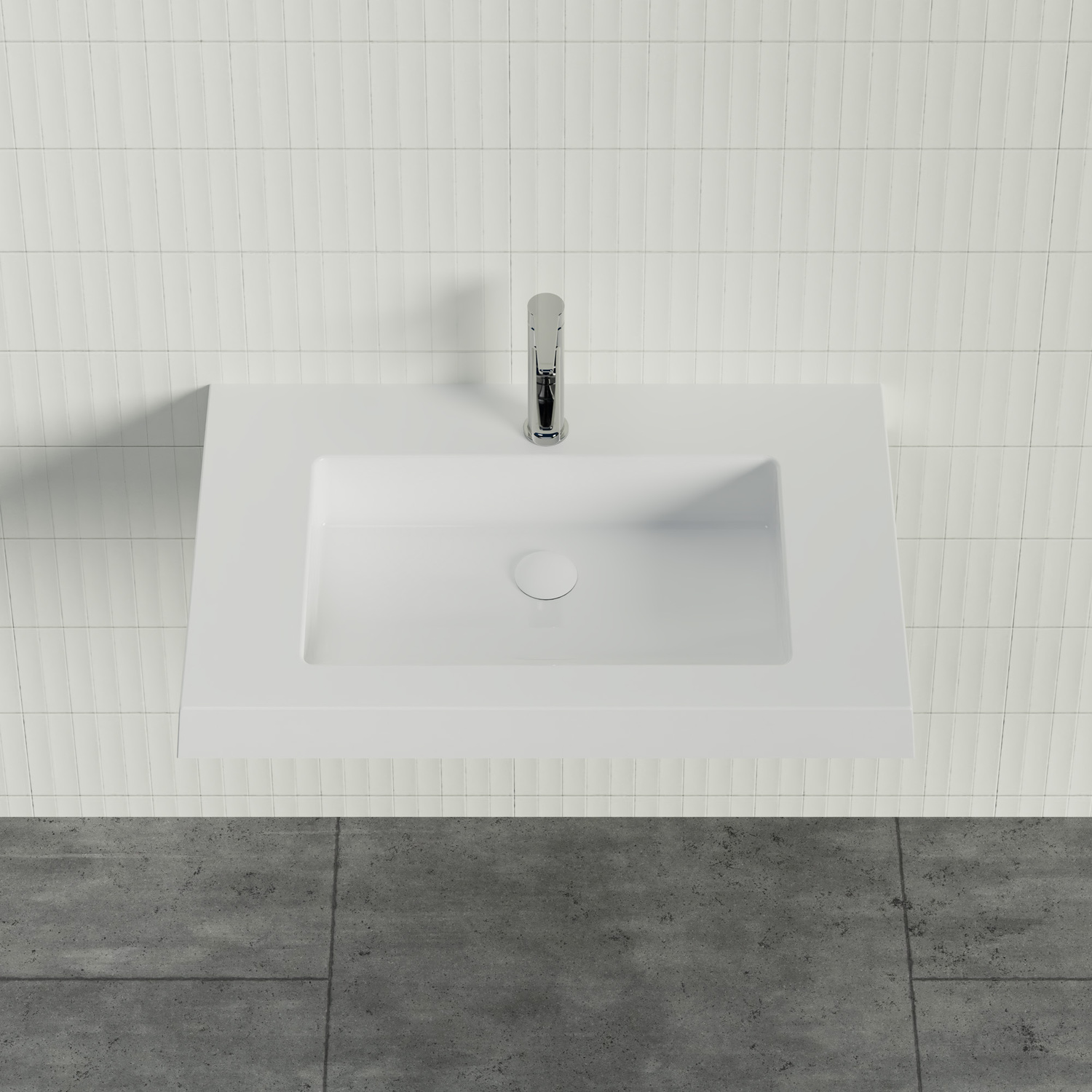 Essential 750mm Gloss White Rectangular Composite Wall Hung Basin