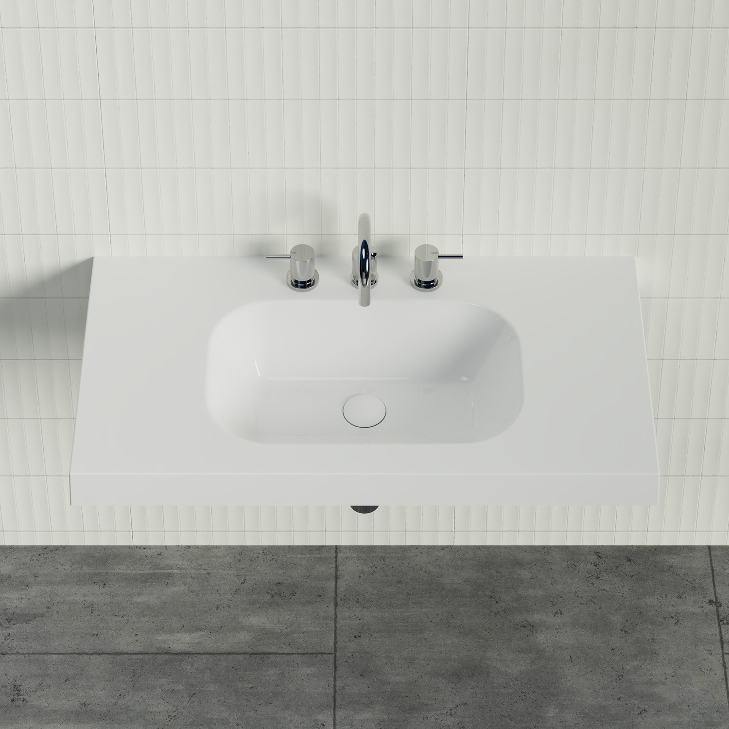 Stadium 900mm Gloss White Rectangular Composite Wall Hung Basin
