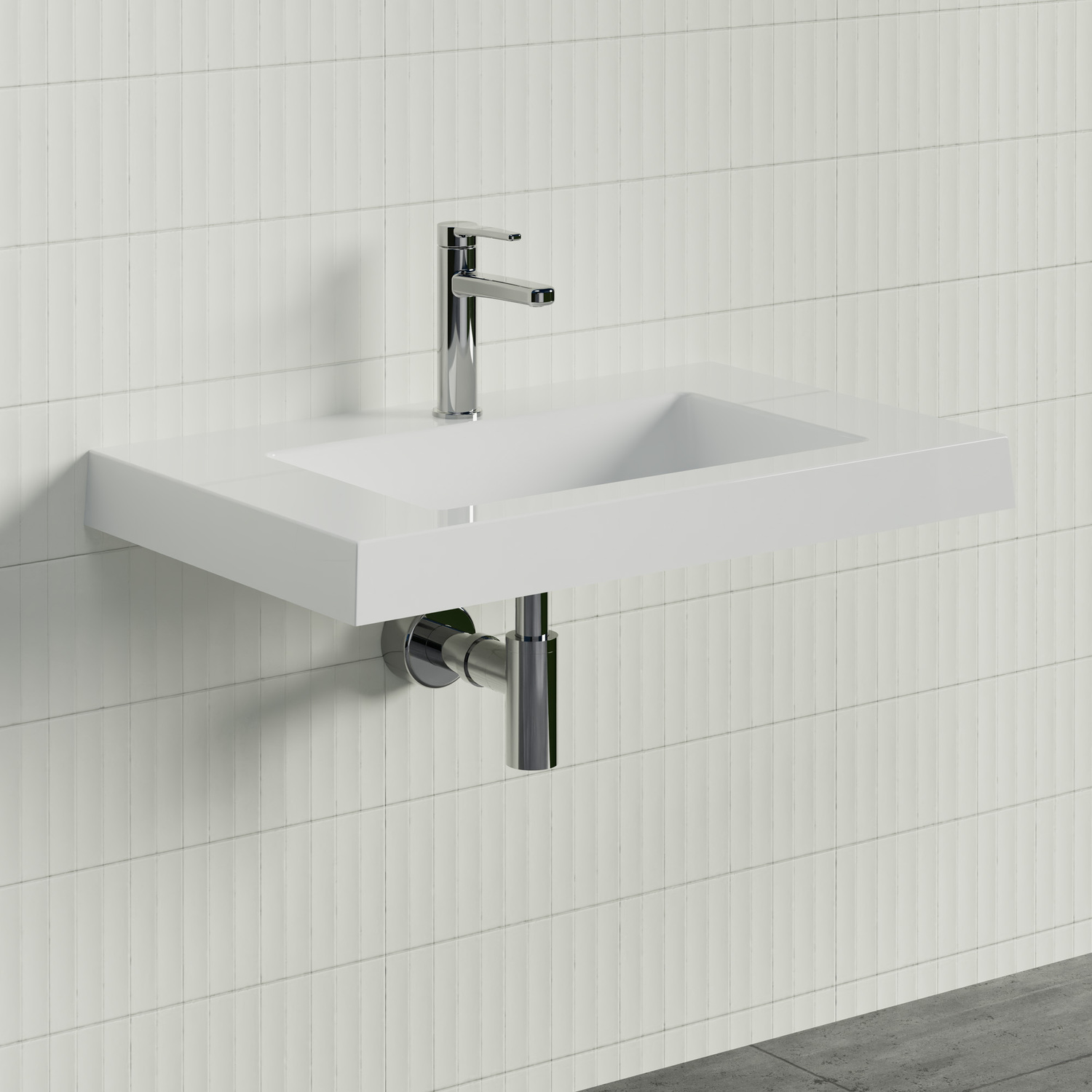 Essential 750mm Gloss White Rectangular Composite Wall Hung Basin