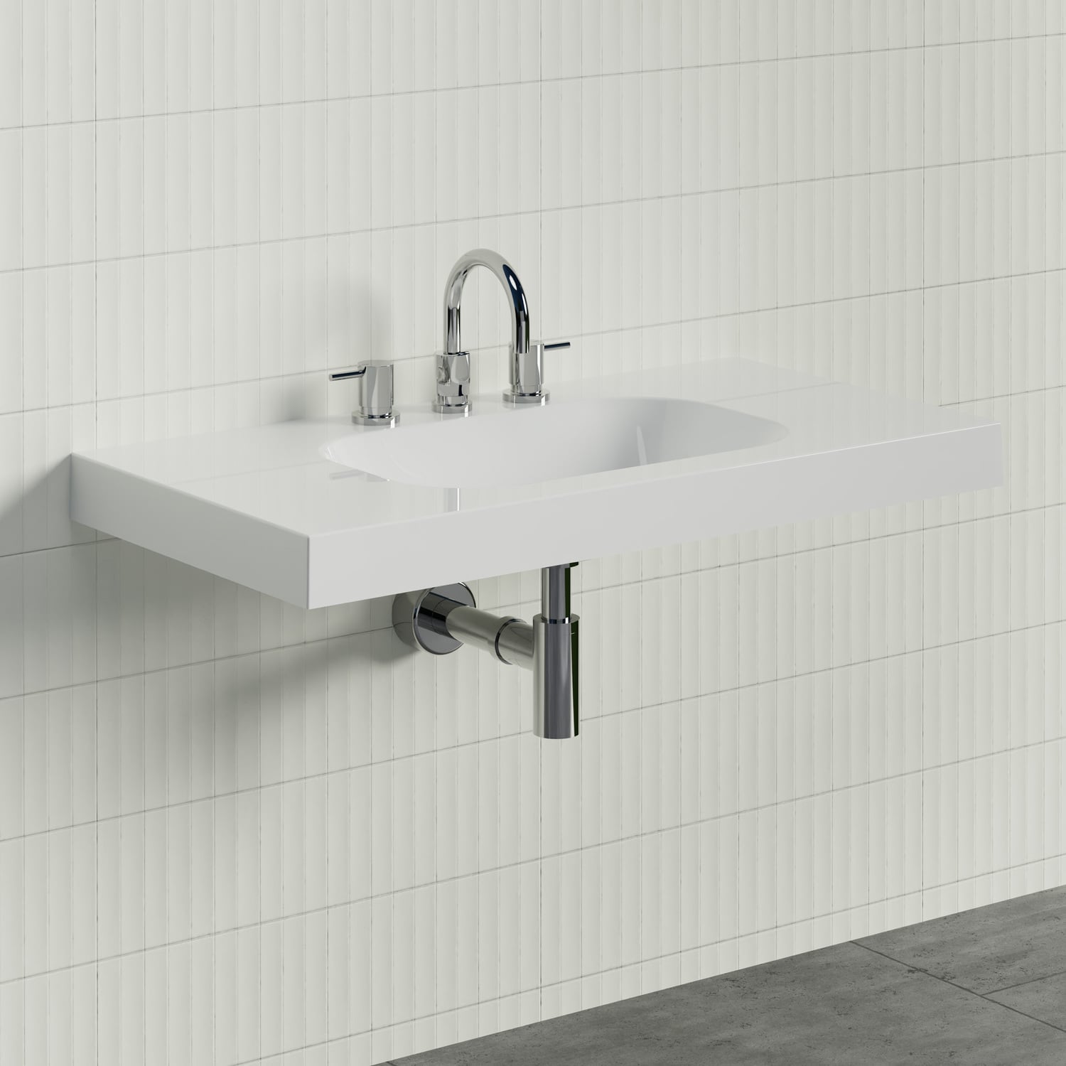 Stadium 900mm Gloss White Rectangular Composite Wall Hung Basin