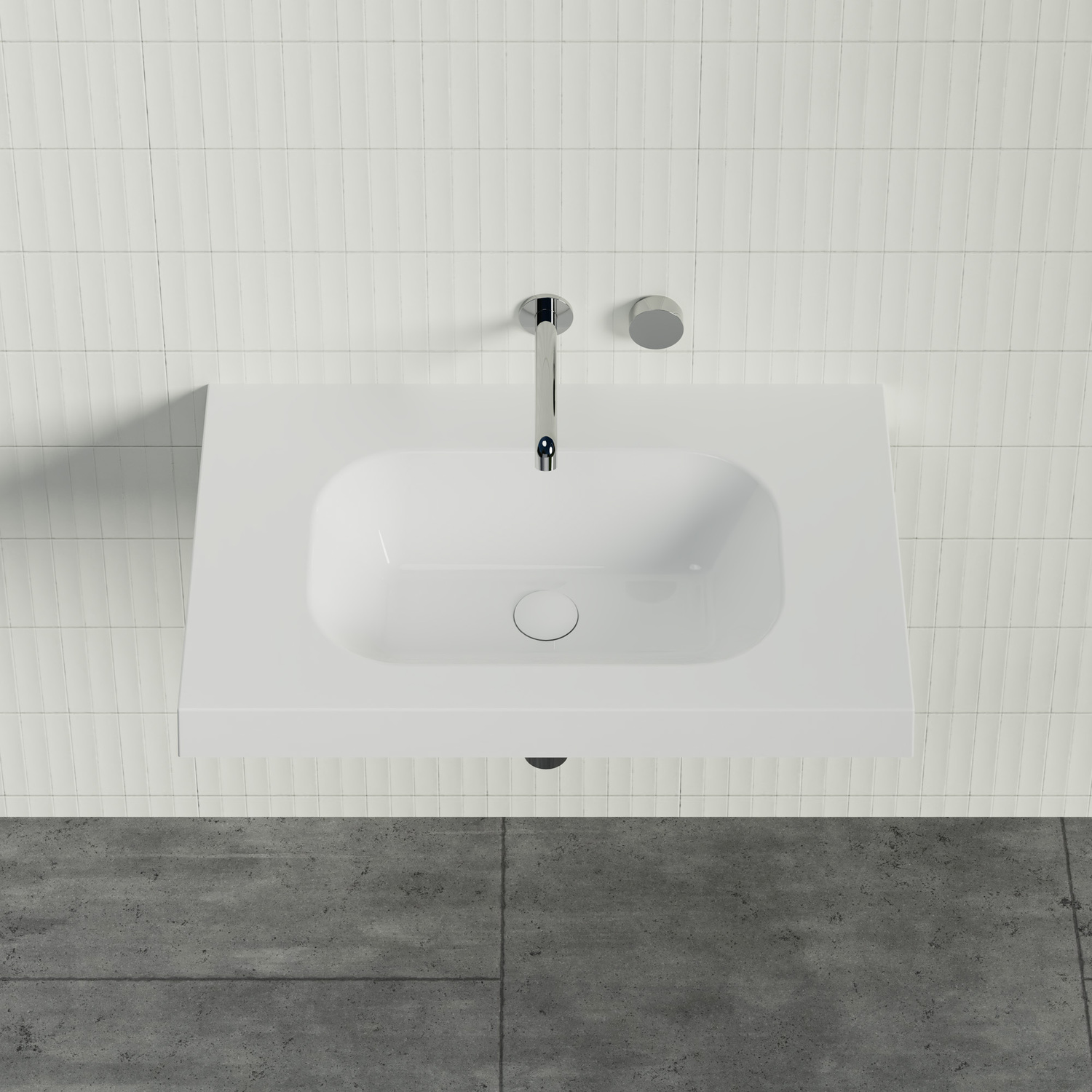 Stadium 750mm Gloss White Rectangular Composite Wall Hung Basin