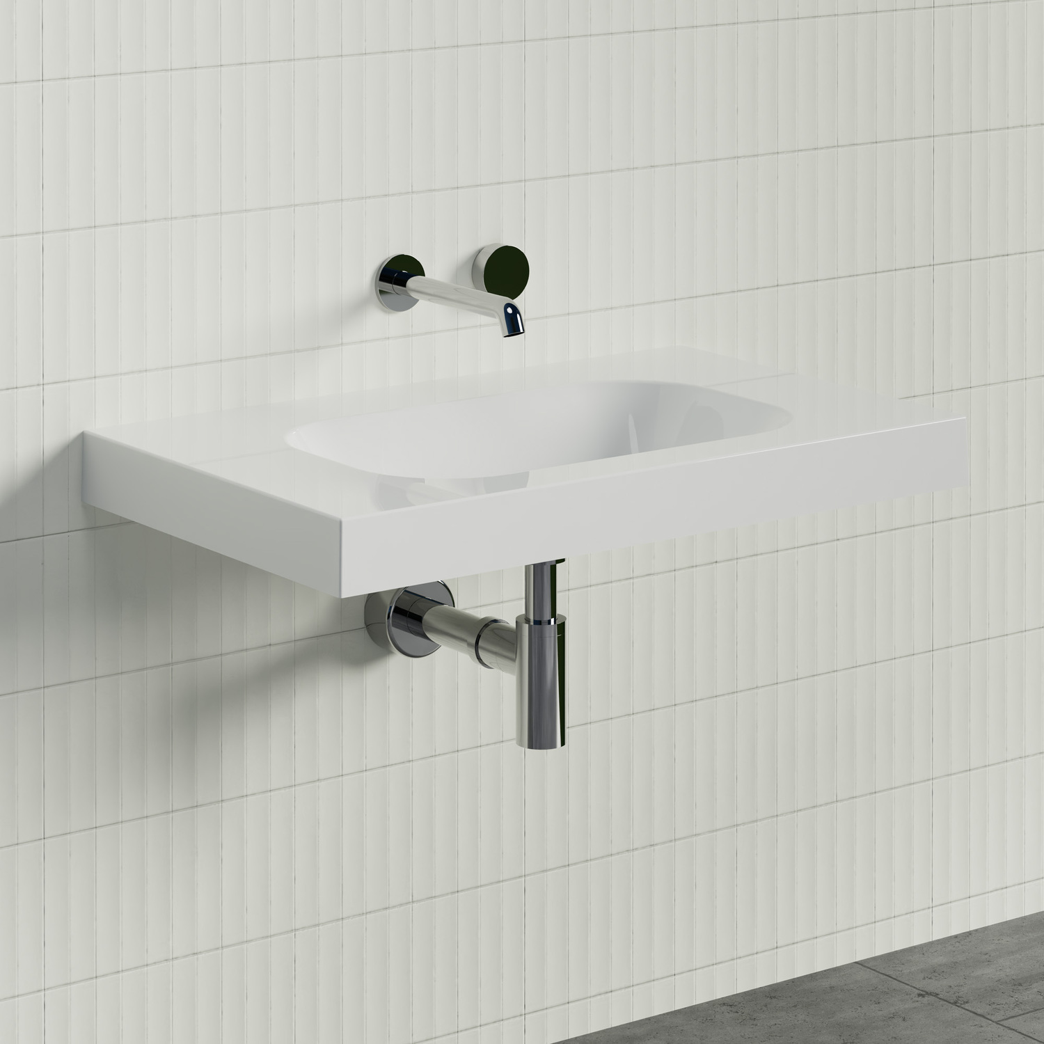 Stadium 750mm Gloss White Rectangular Composite Wall Hung Basin