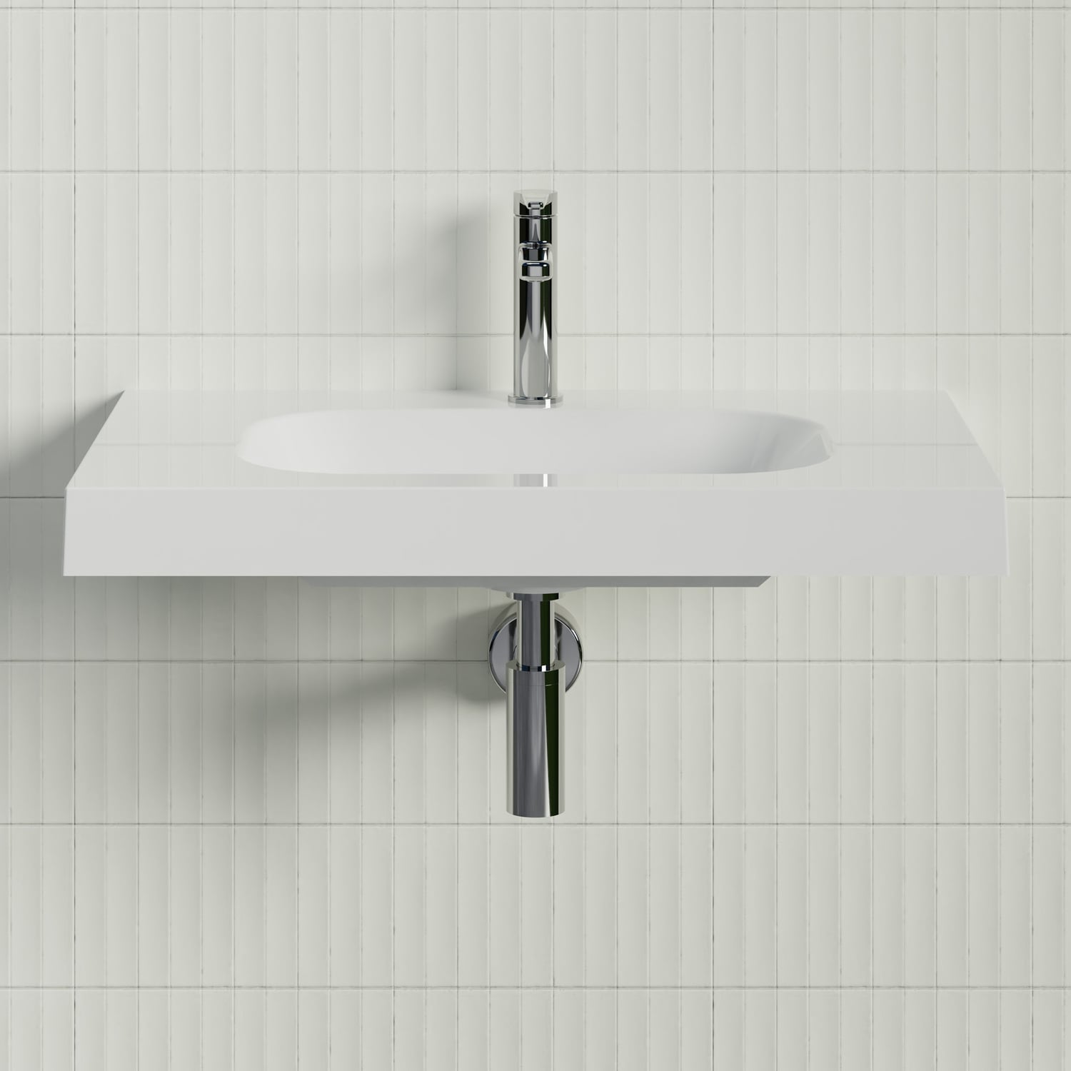 Stadium 750mm Gloss White Rectangular Composite Wall Hung Basin