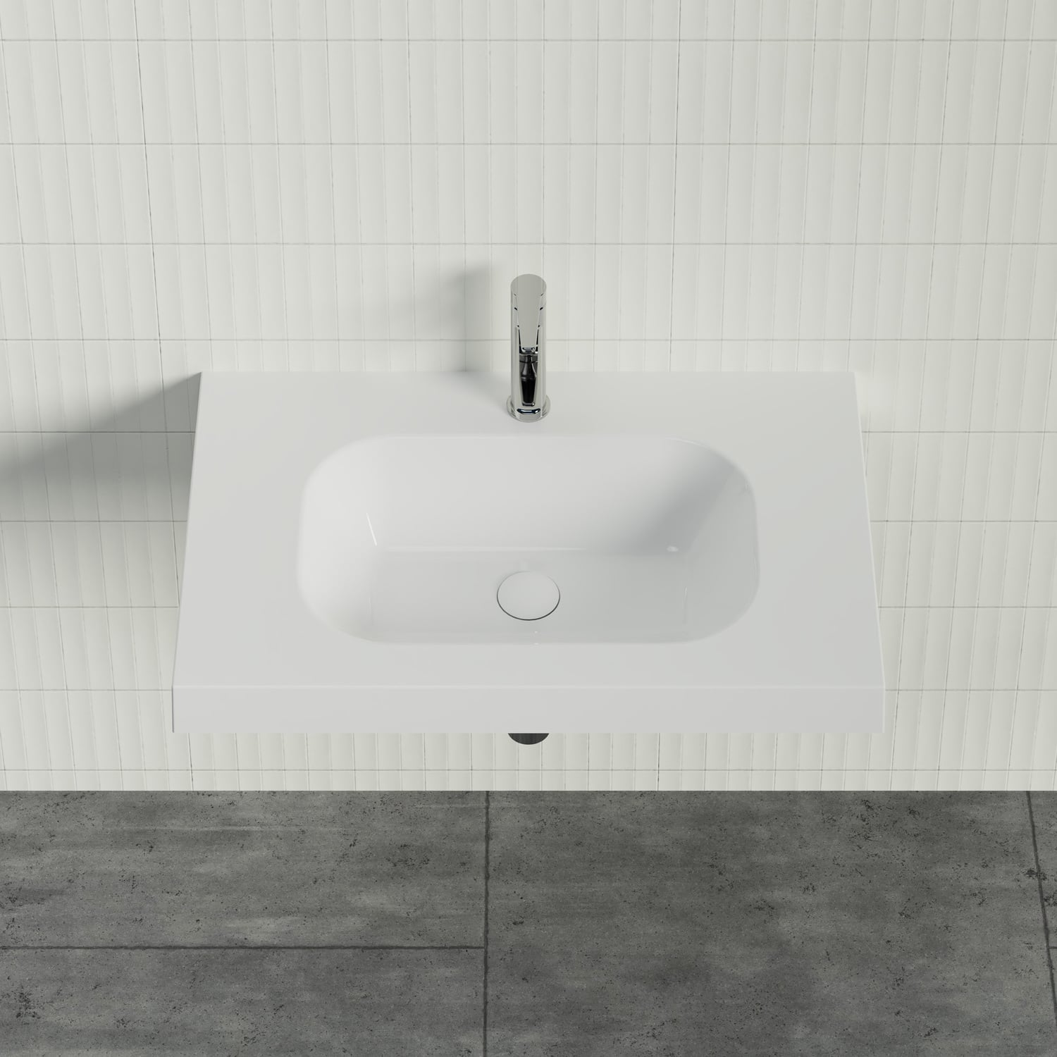 Stadium 750mm Gloss White Rectangular Composite Wall Hung Basin