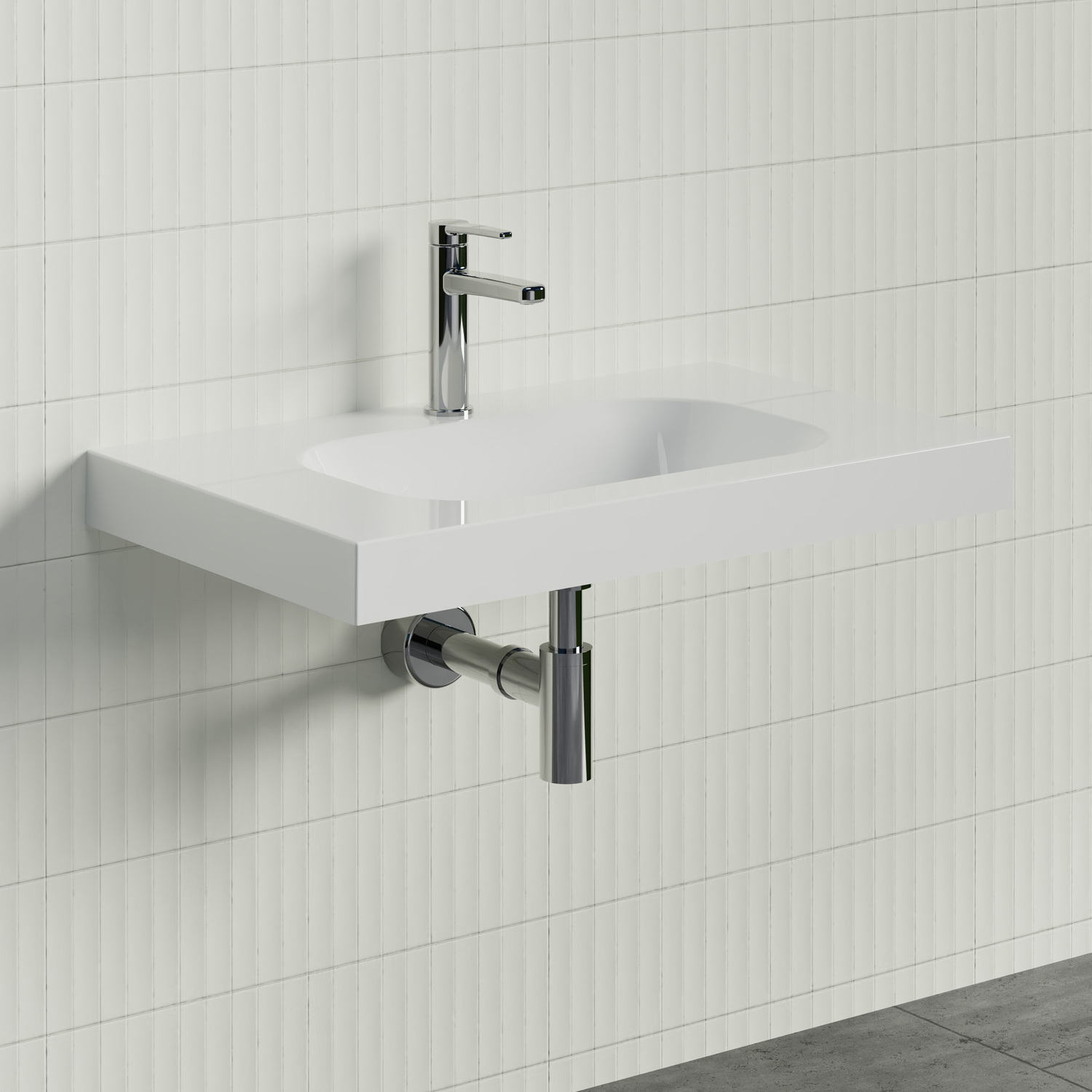 Stadium 750mm Gloss White Rectangular Composite Wall Hung Basin