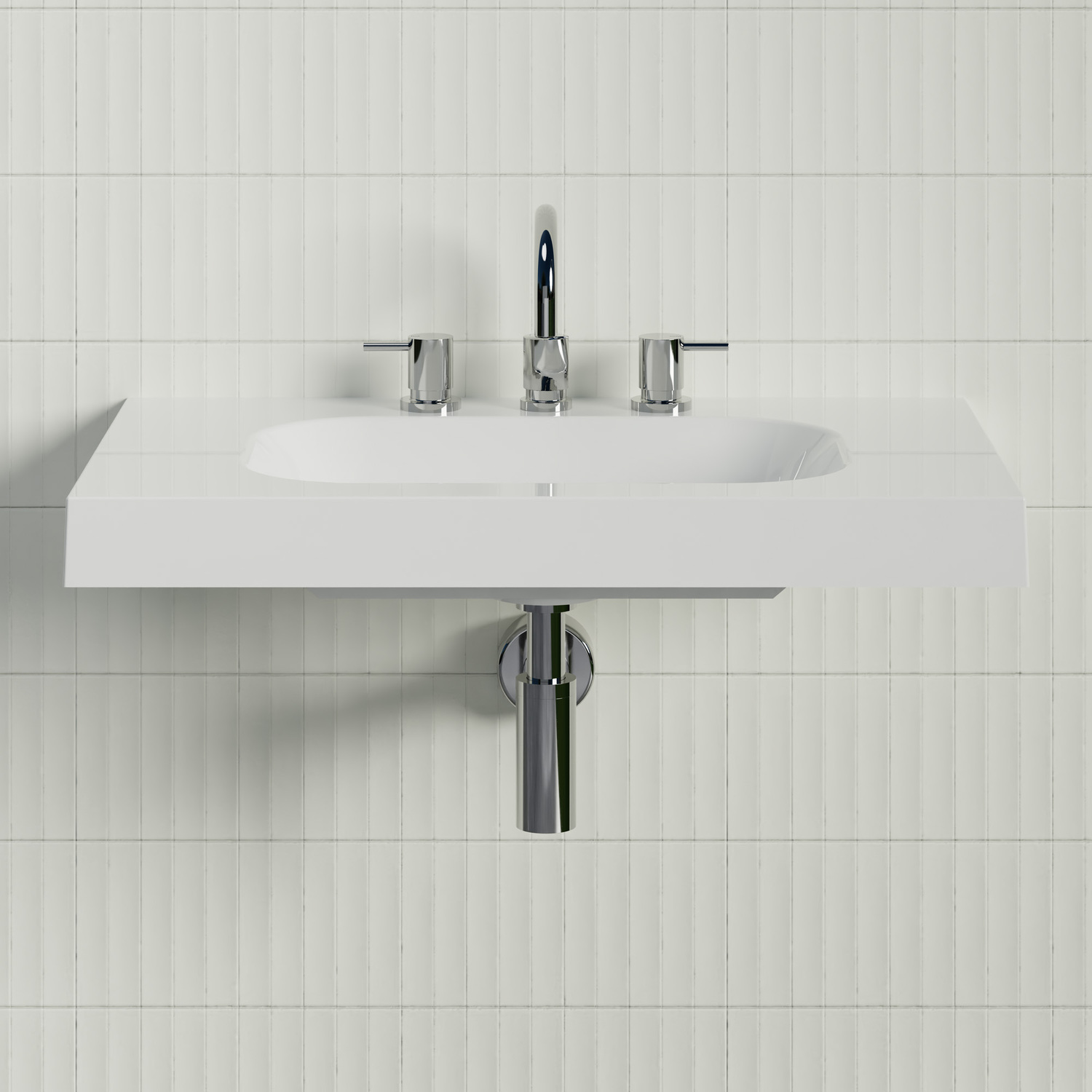 Stadium 750mm Gloss White Rectangular Composite Wall Hung Basin