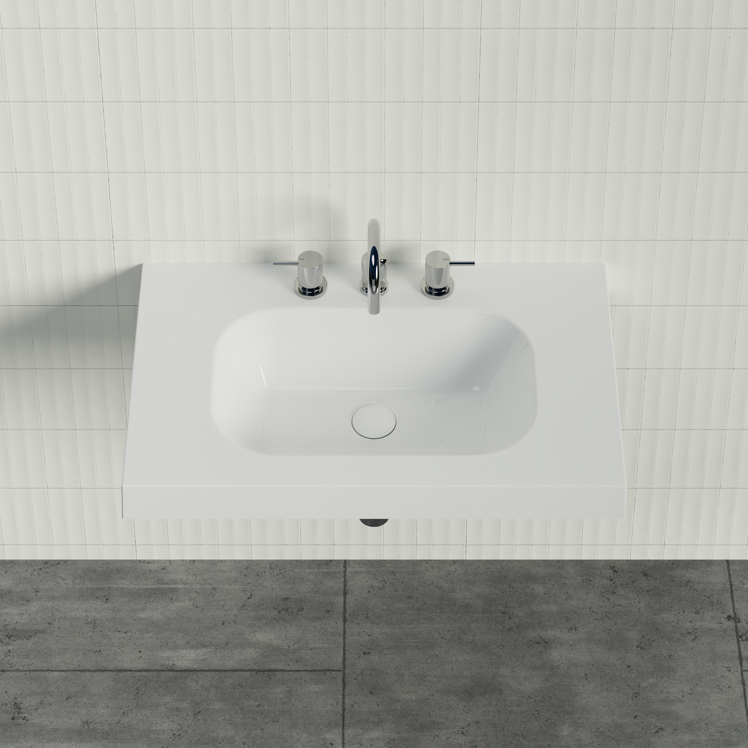 Stadium 750mm Gloss White Rectangular Composite Wall Hung Basin