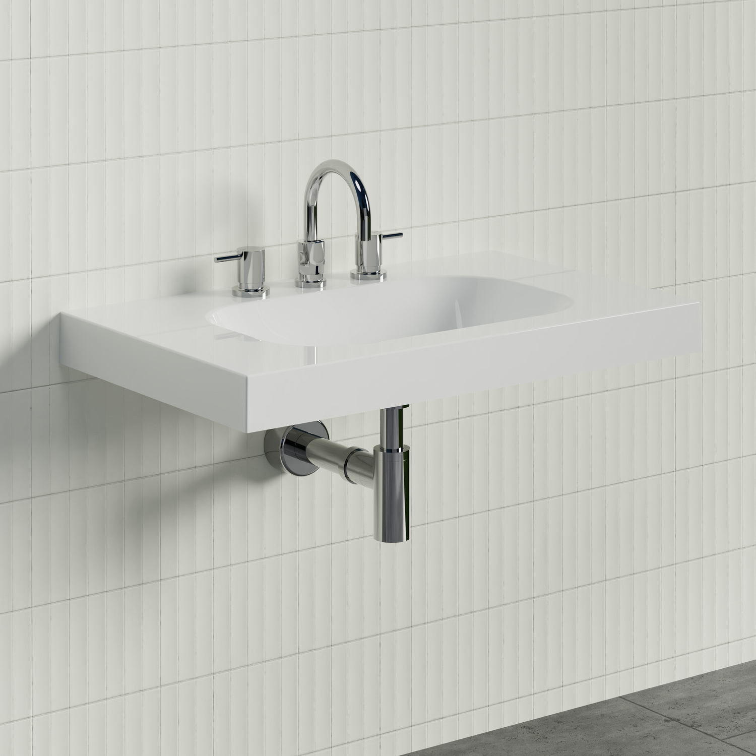 Stadium 750mm Gloss White Rectangular Composite Wall Hung Basin