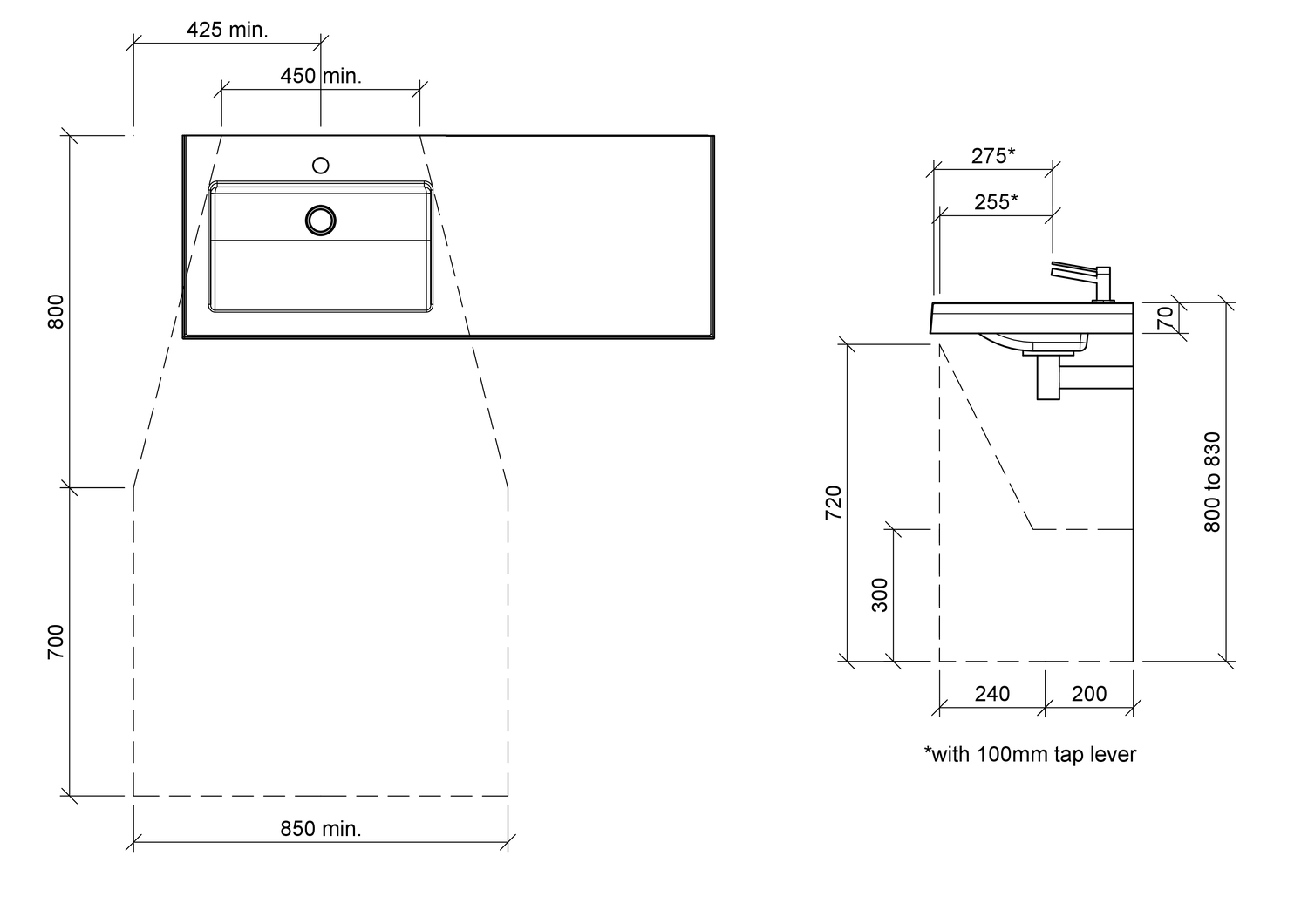 Essential 1200mm Gloss White Composite Wall Hung Basin