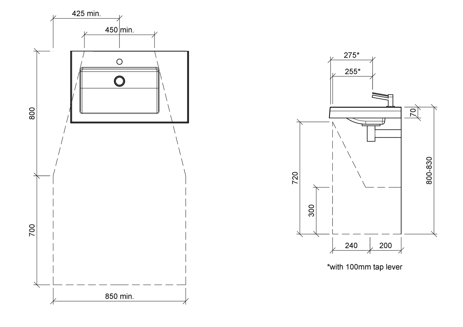 Essential 750mm Gloss White Composite Wall Hung Basin