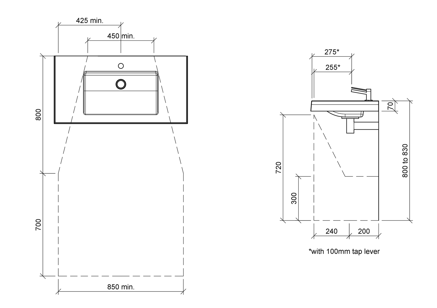 Essential 900mm Gloss White Rectangular Composite Wall Hung Basin
