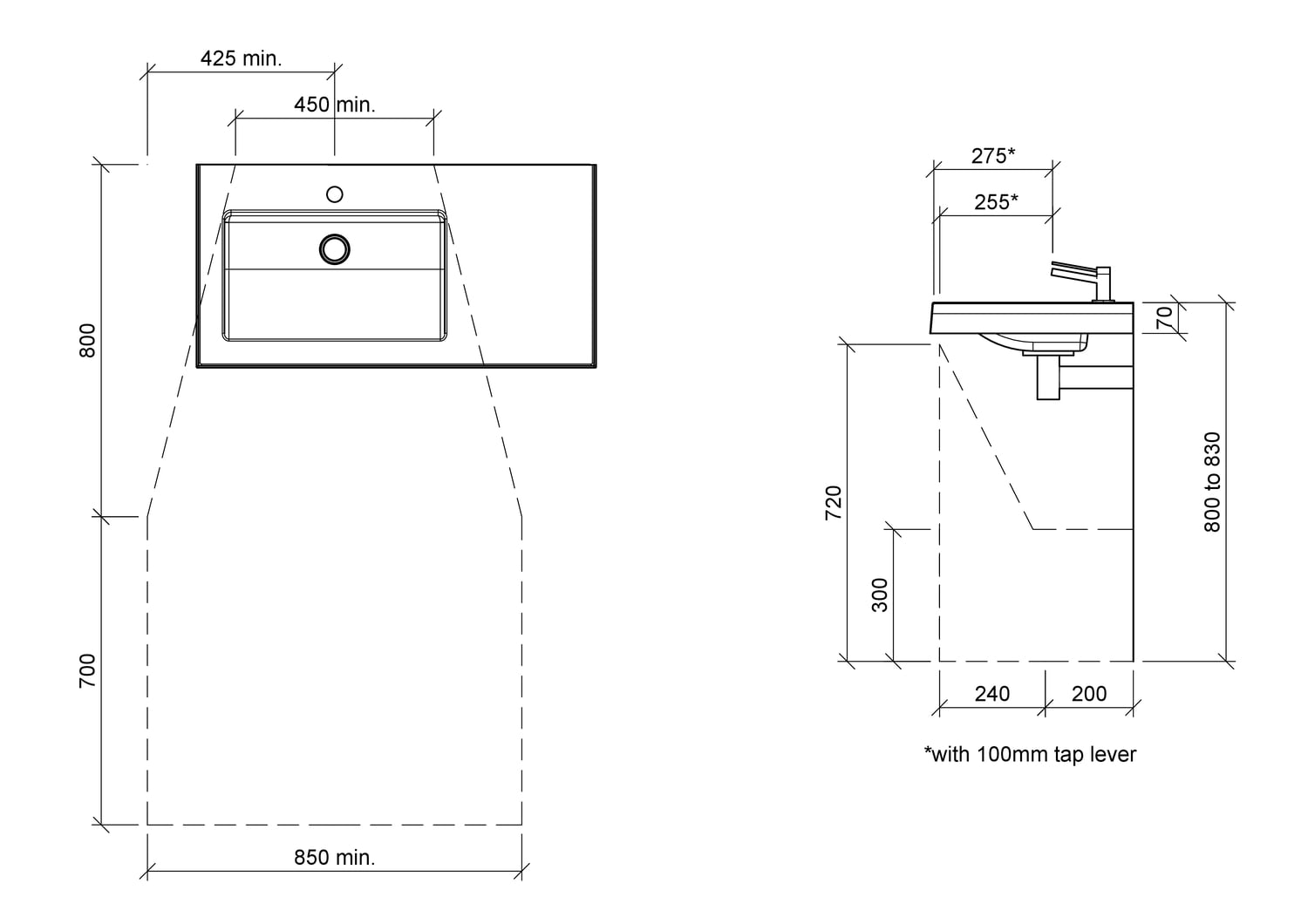 Essential 900mm Gloss White Composite Wall Hung Basin