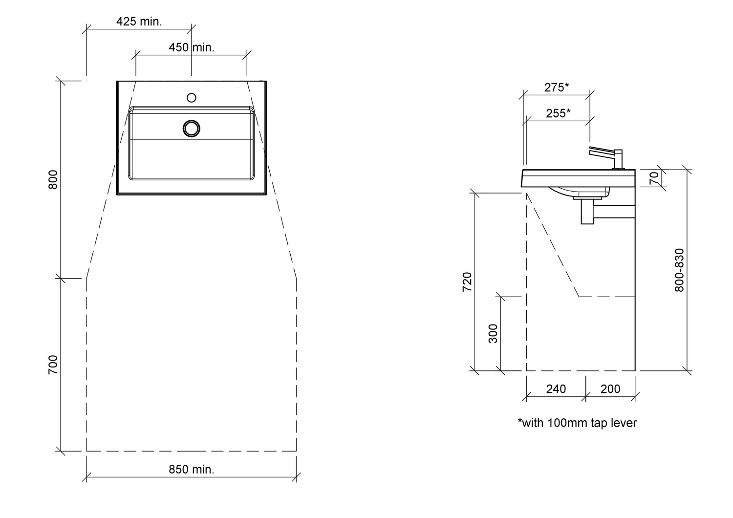 Essential 600mm Gloss White Rectangular Composite Wall Hung Basin