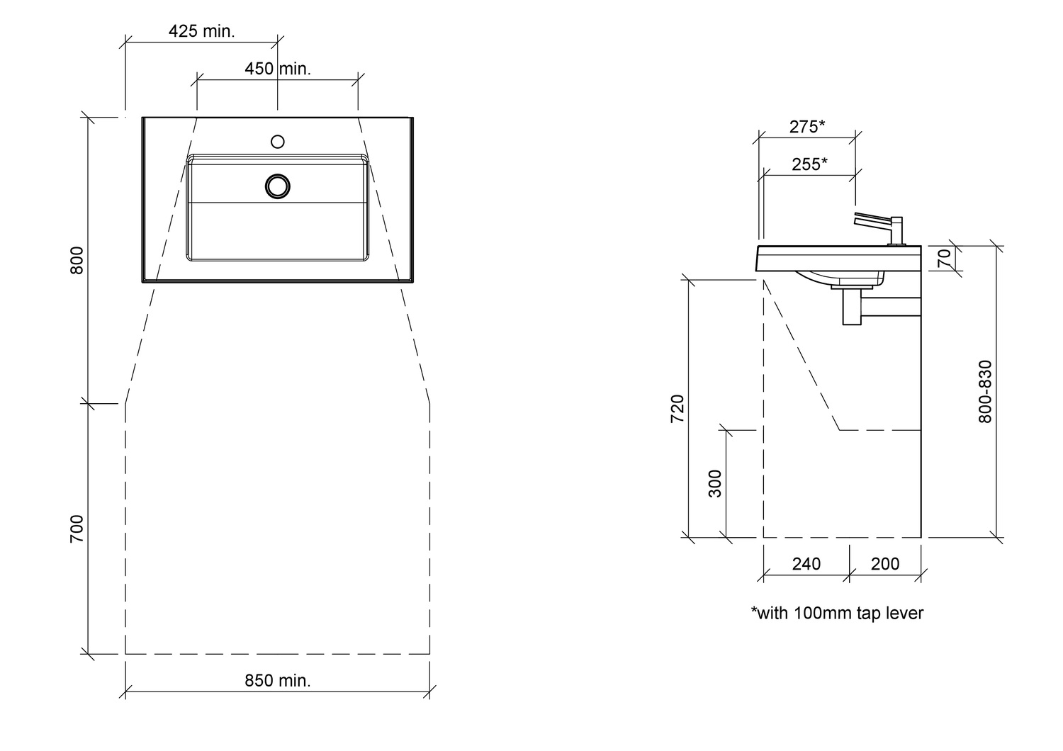 Essential 750mm Gloss White Rectangular Composite Wall Hung Basin