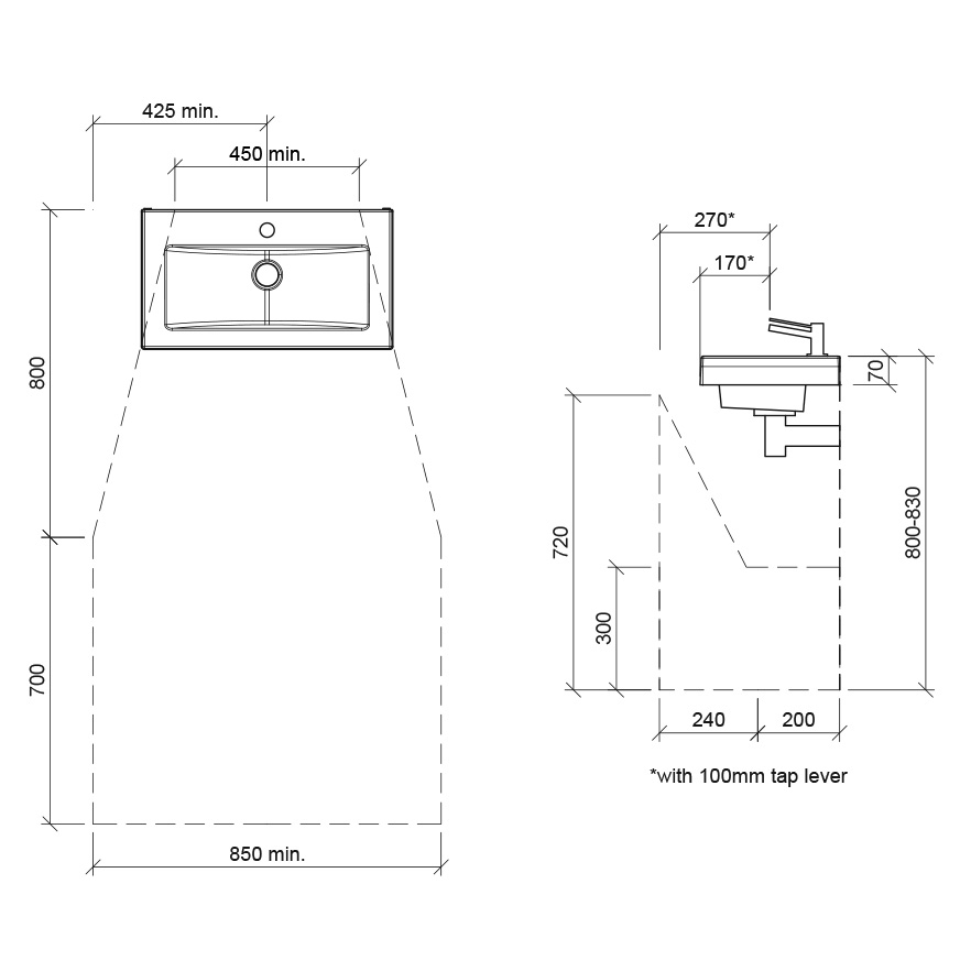Accessible Monaco Grand Ensuite 600mm Gloss White Wall Hung Basin