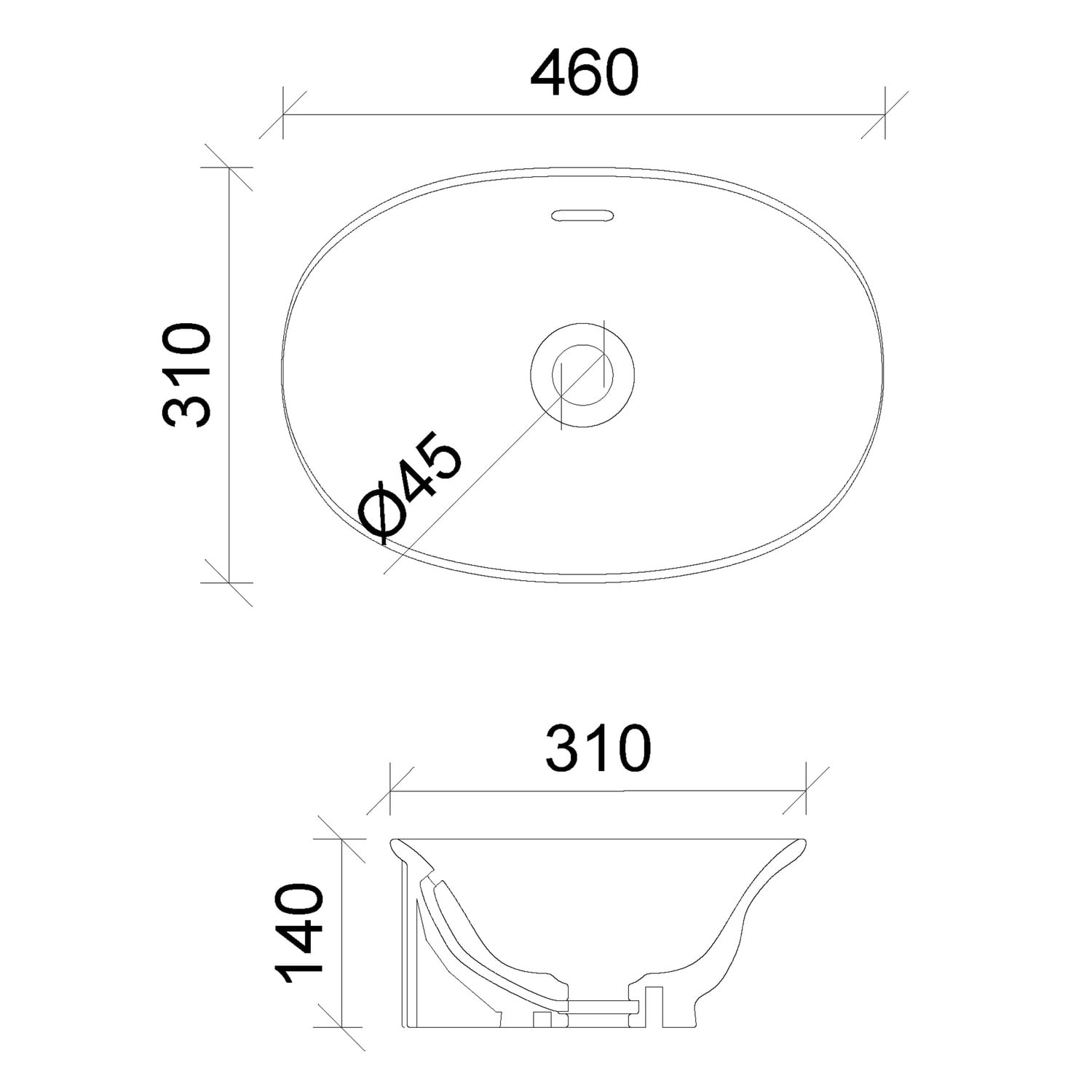 Clyde 460mm Gloss White Oval Ceramic Above Counter Basin with Overflow