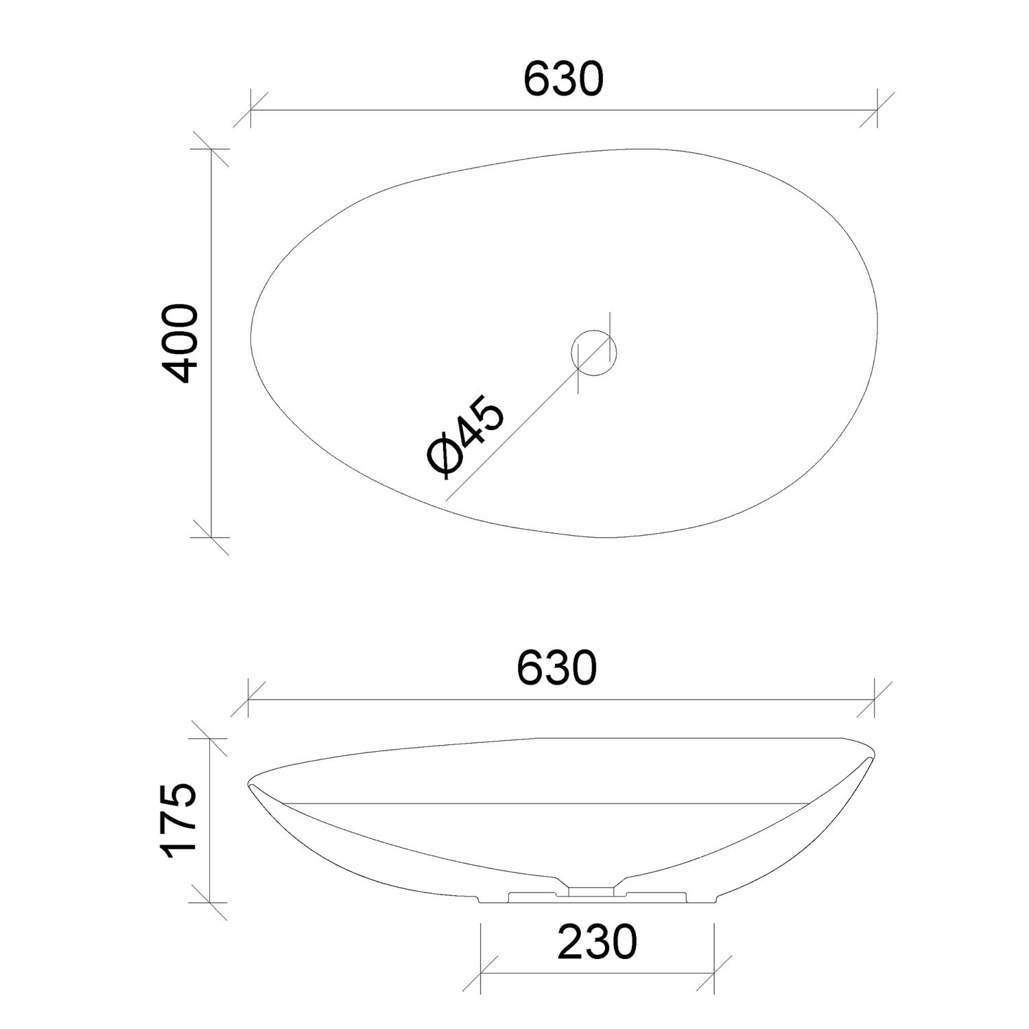 Fleur 630mm Gloss White Organic Ceramic Above Counter Basin