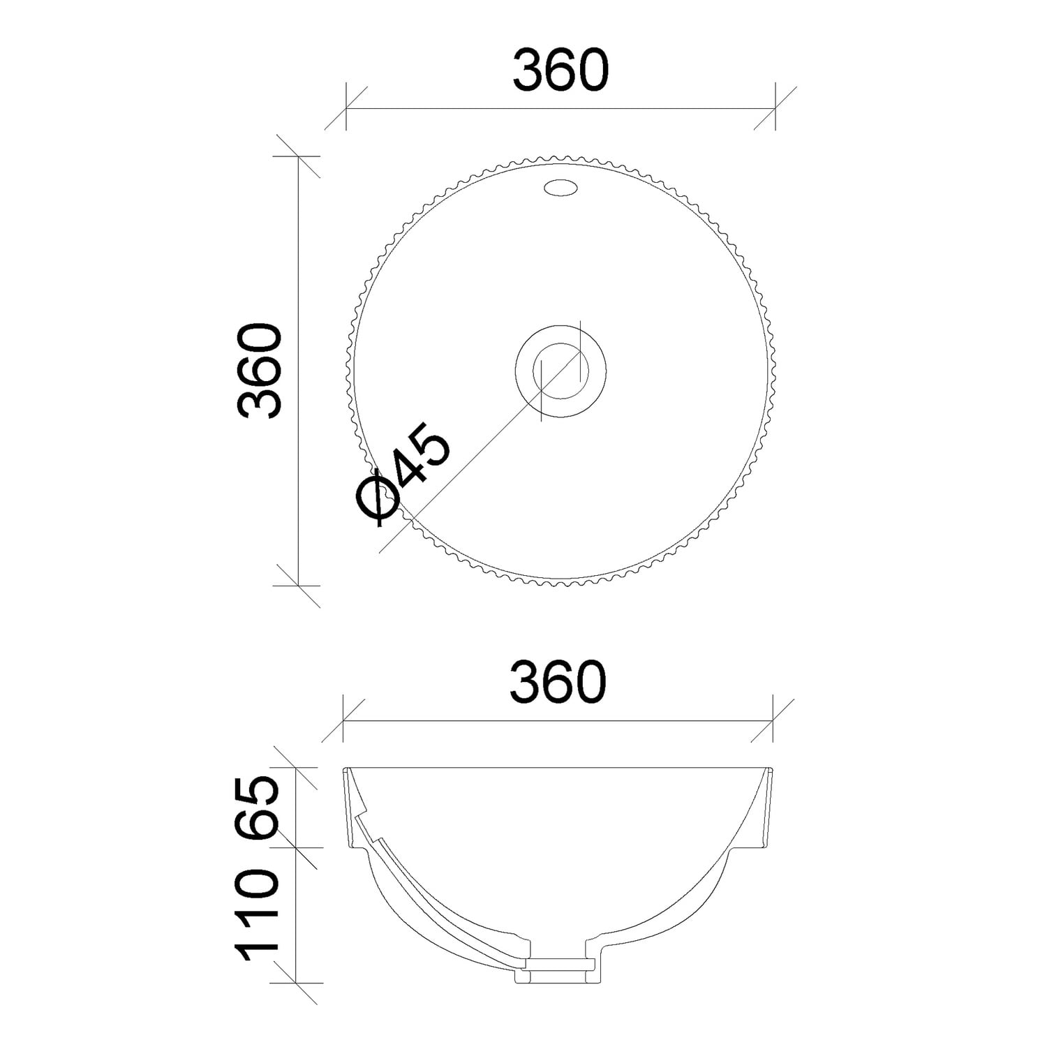Henry 360mm Gloss White Round Ceramic Semi-Inset Basin with Overflow