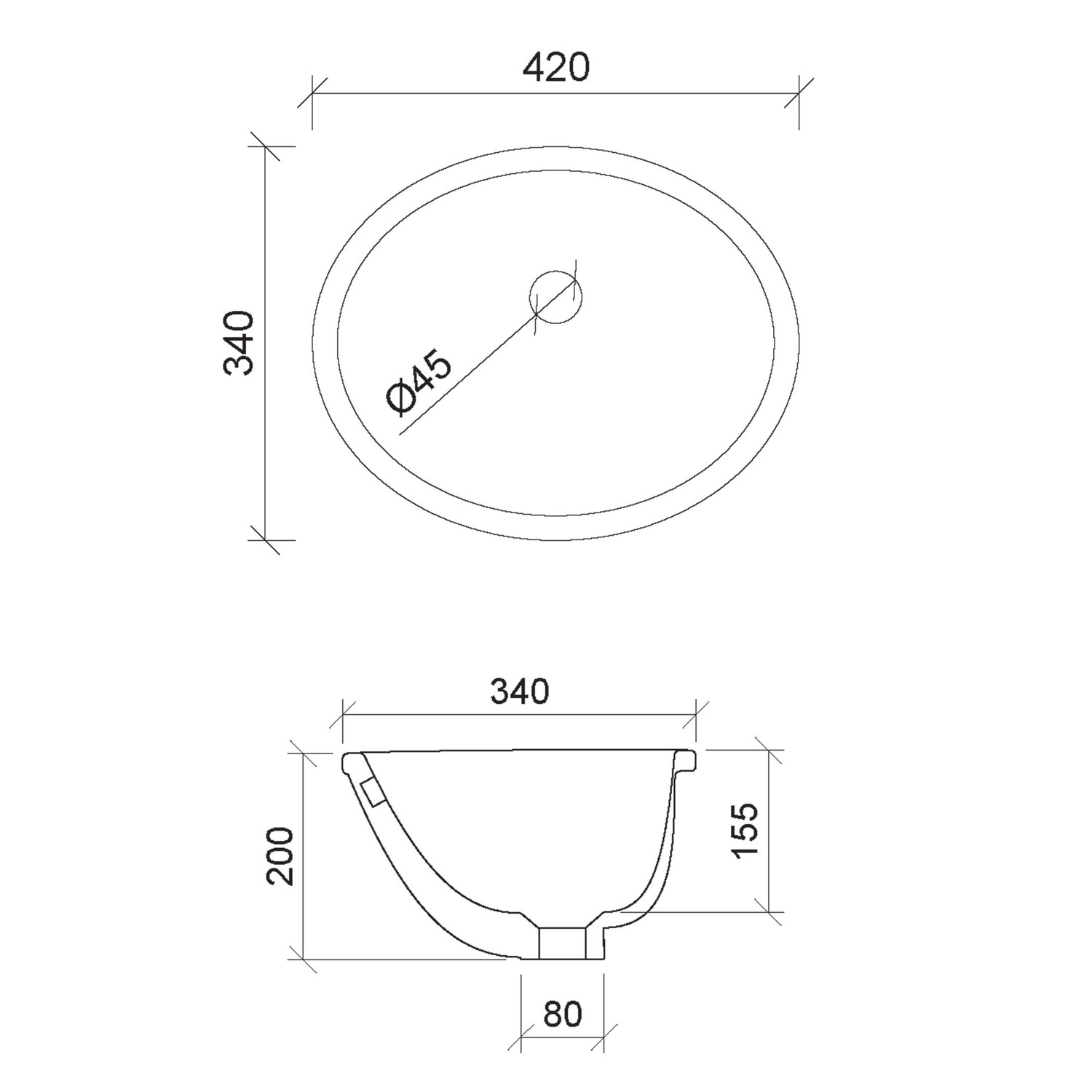 420mm Oval Ceramic Undermount Basin with Overflow