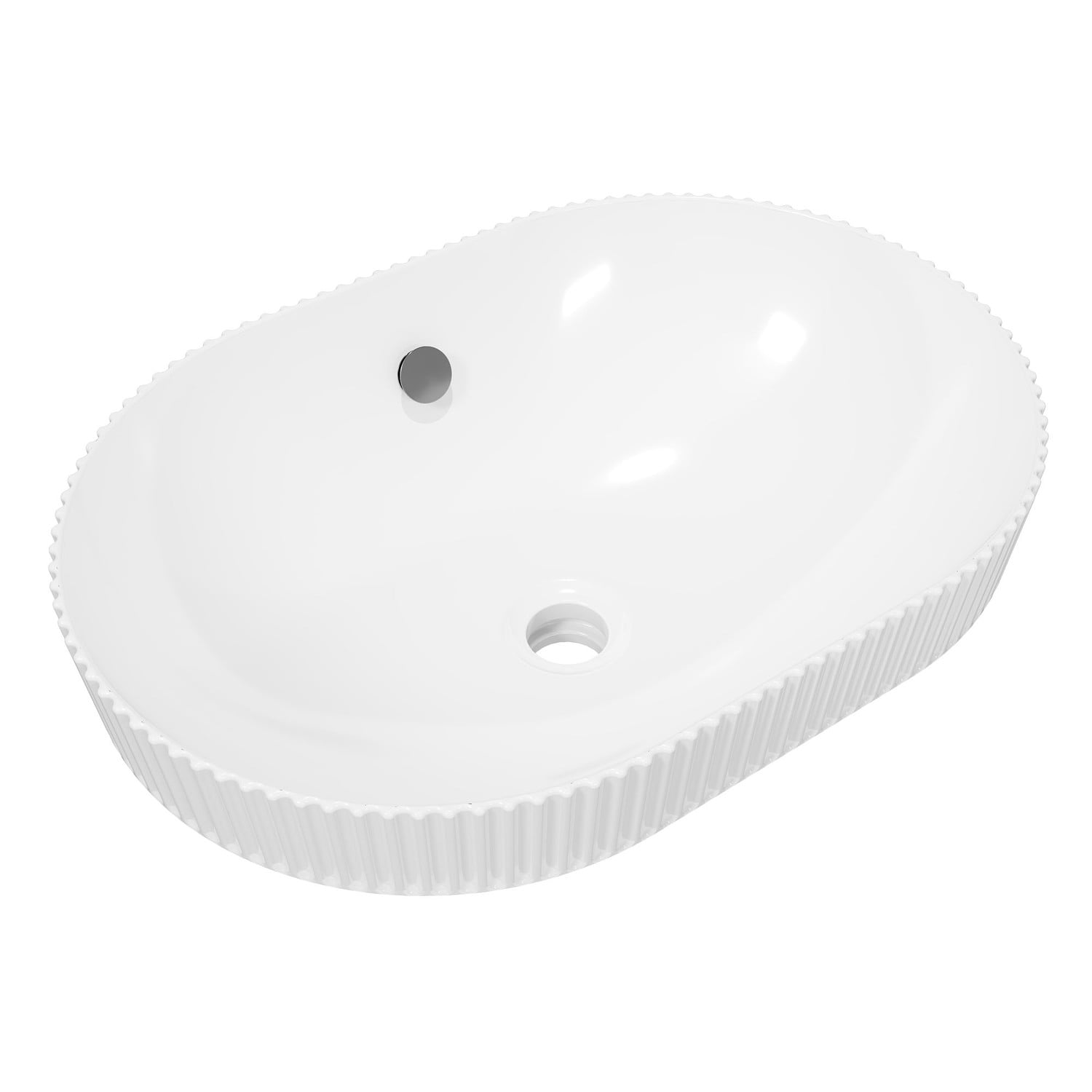 Terance 500mm Gloss White Oval Ceramic Semi-Inset Basin with Overflow