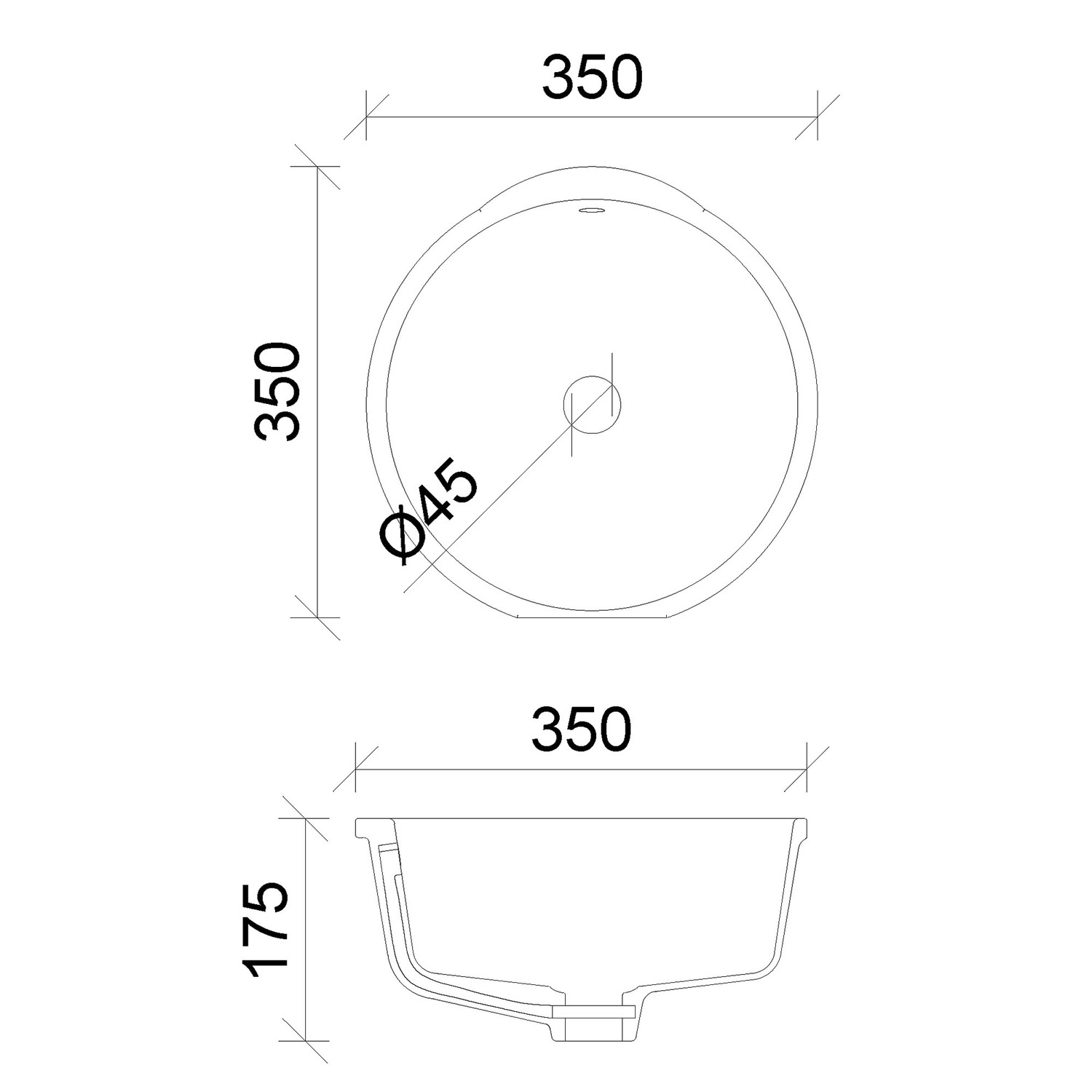 Tegan 350mm Round Ceramic Undermount Basin with Overflow