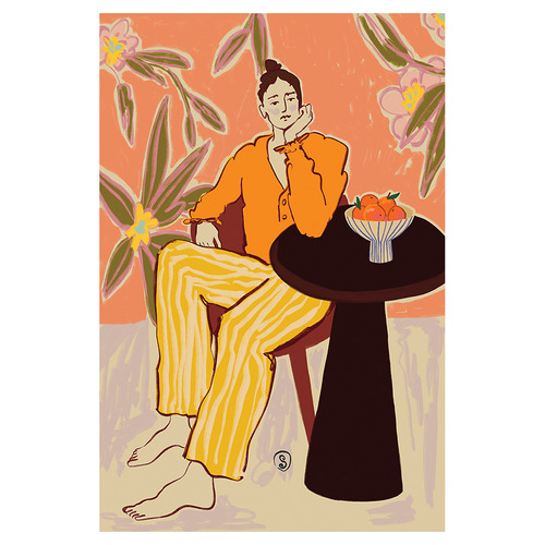 Orange Girl in Thought Canvas Wall Art