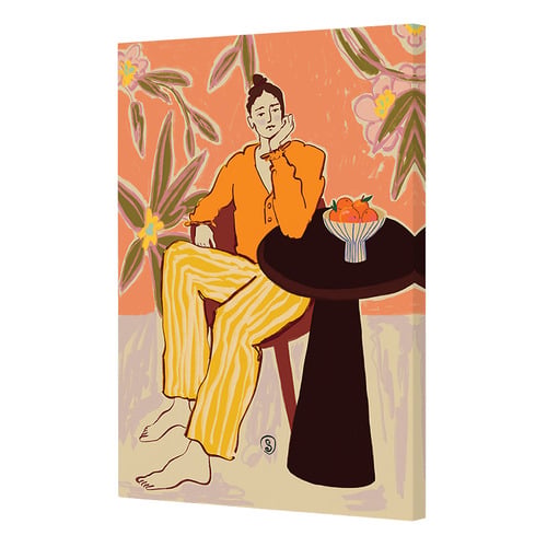Orange Girl in Thought Canvas Wall Art