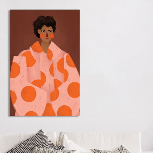 Woman with Orange Dots Canvas Wall Art
